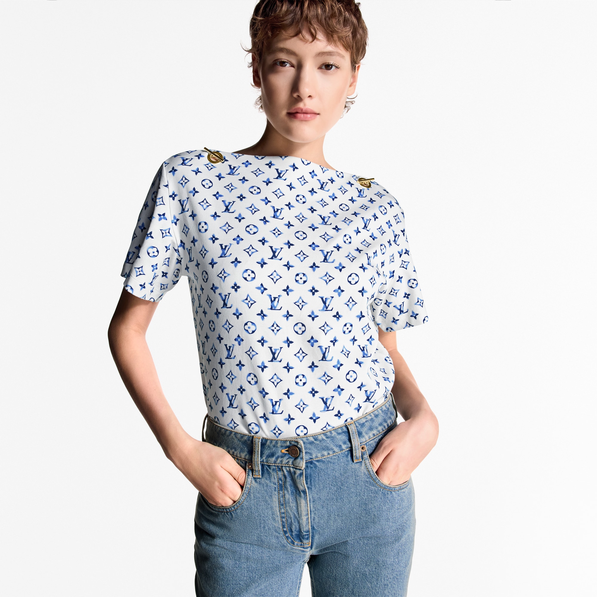 Aquarelle Monogram Eyelet T-Shirt    in Women