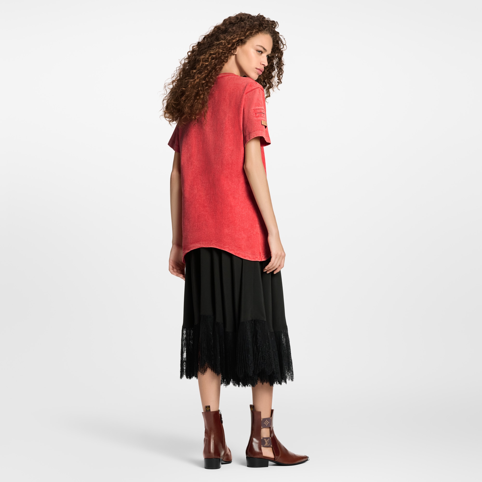 Bead Accent Curve Hem T-Shirt  in Women