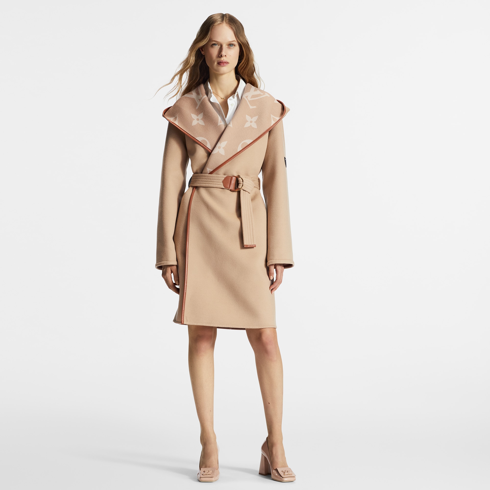 Belted Double Face Hooded Wrap Coat  in Women