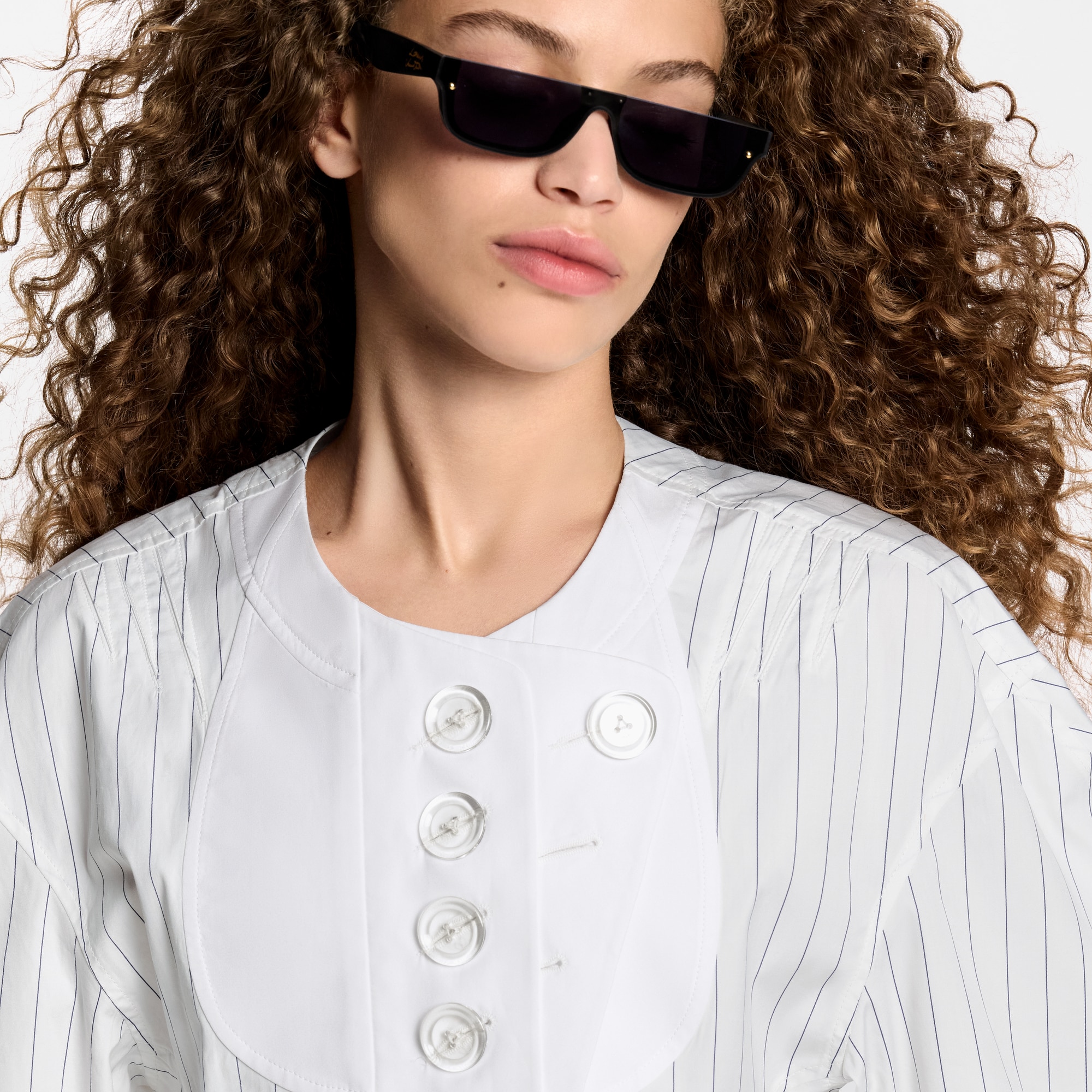 Bib Front Striped Blouse  in Women