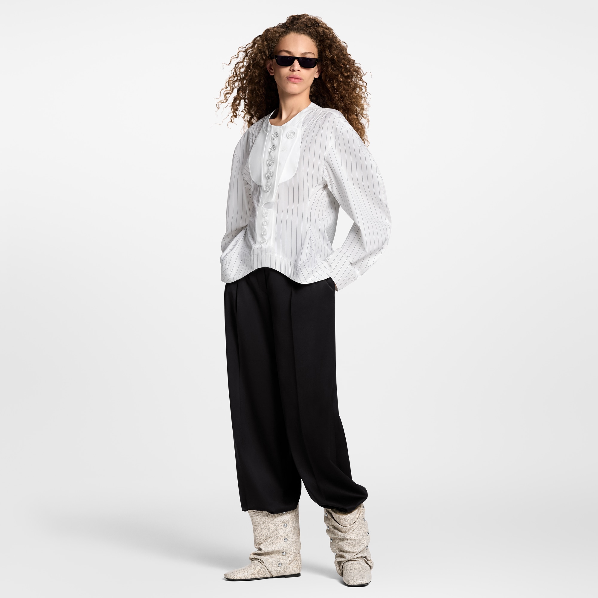 Bib Front Striped Blouse  in Women