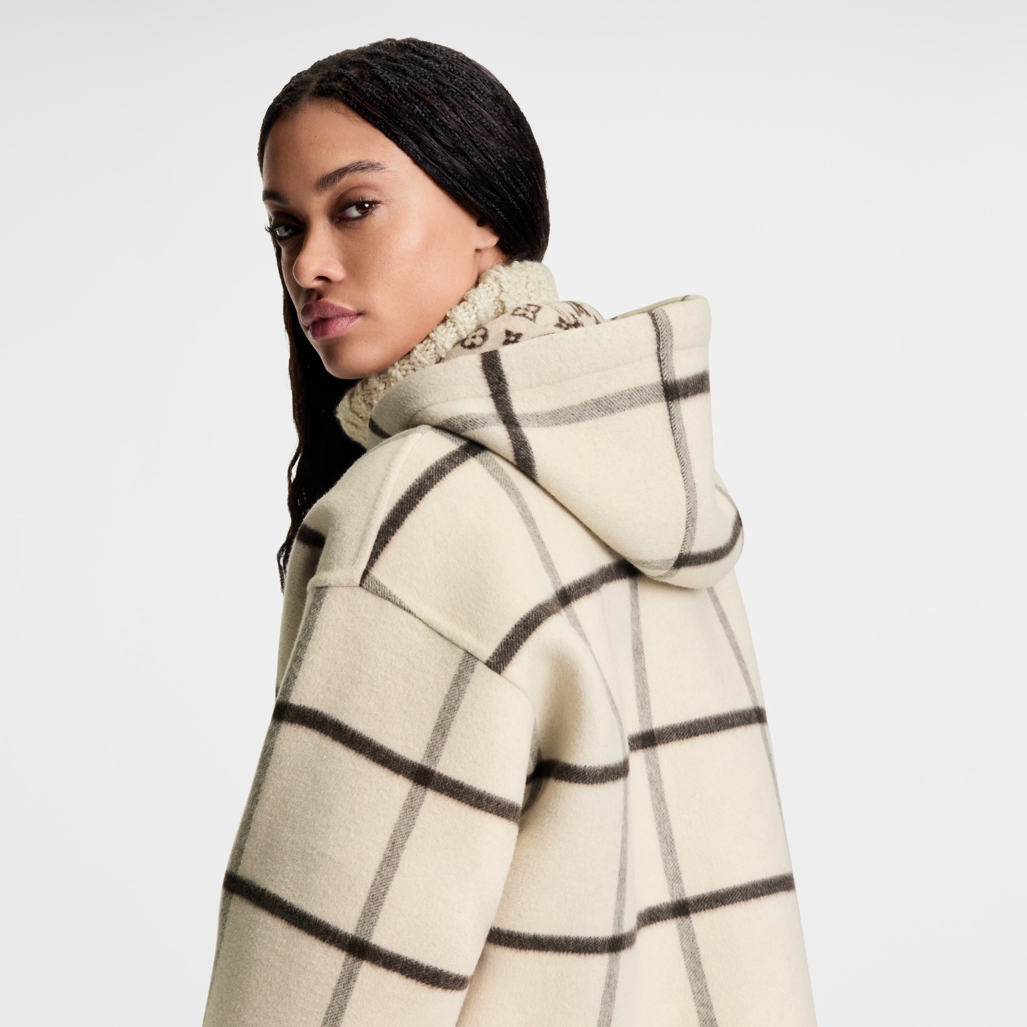 Check Motif Hooded Jacket  in Women