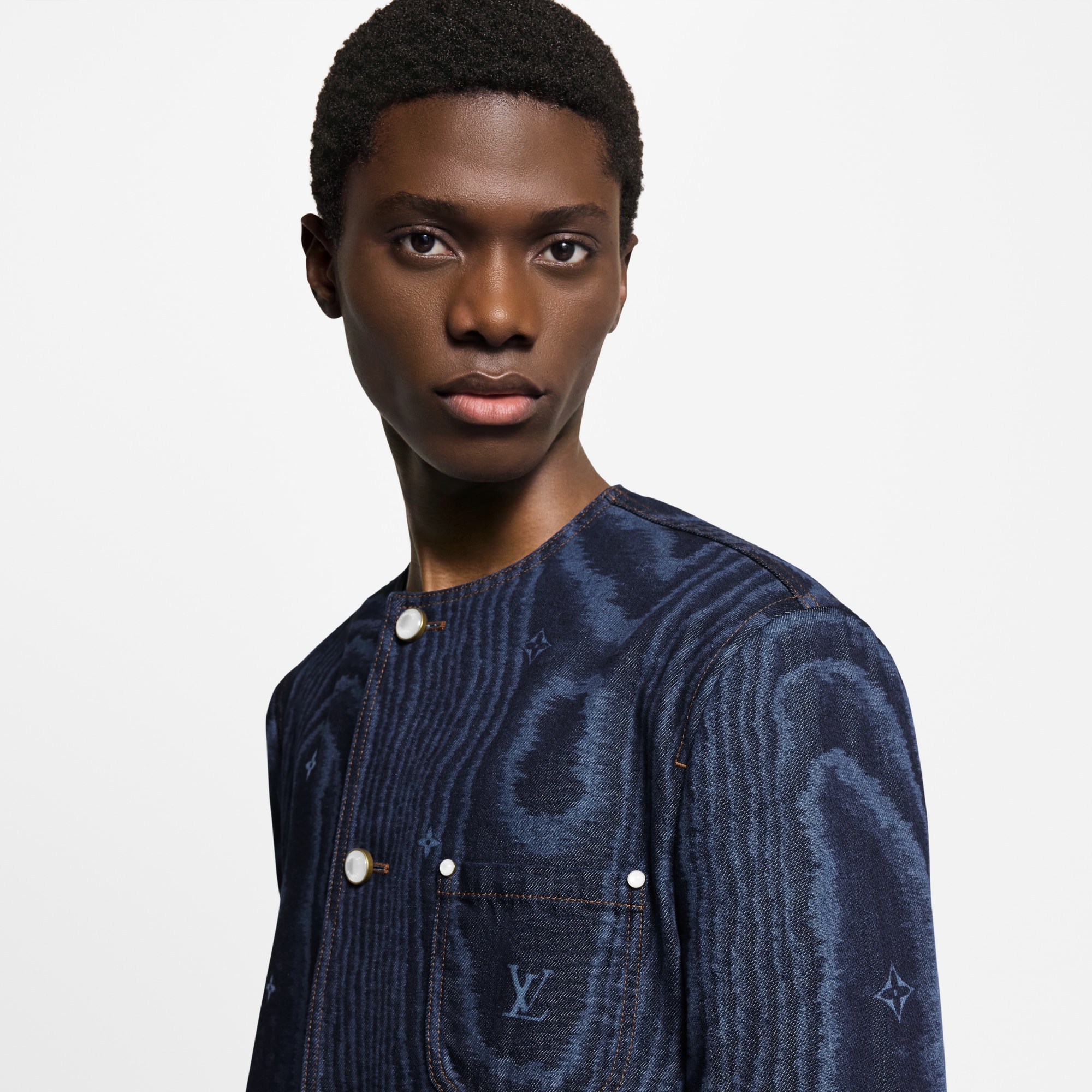 Chic Collarless Denim Jacket  in Men