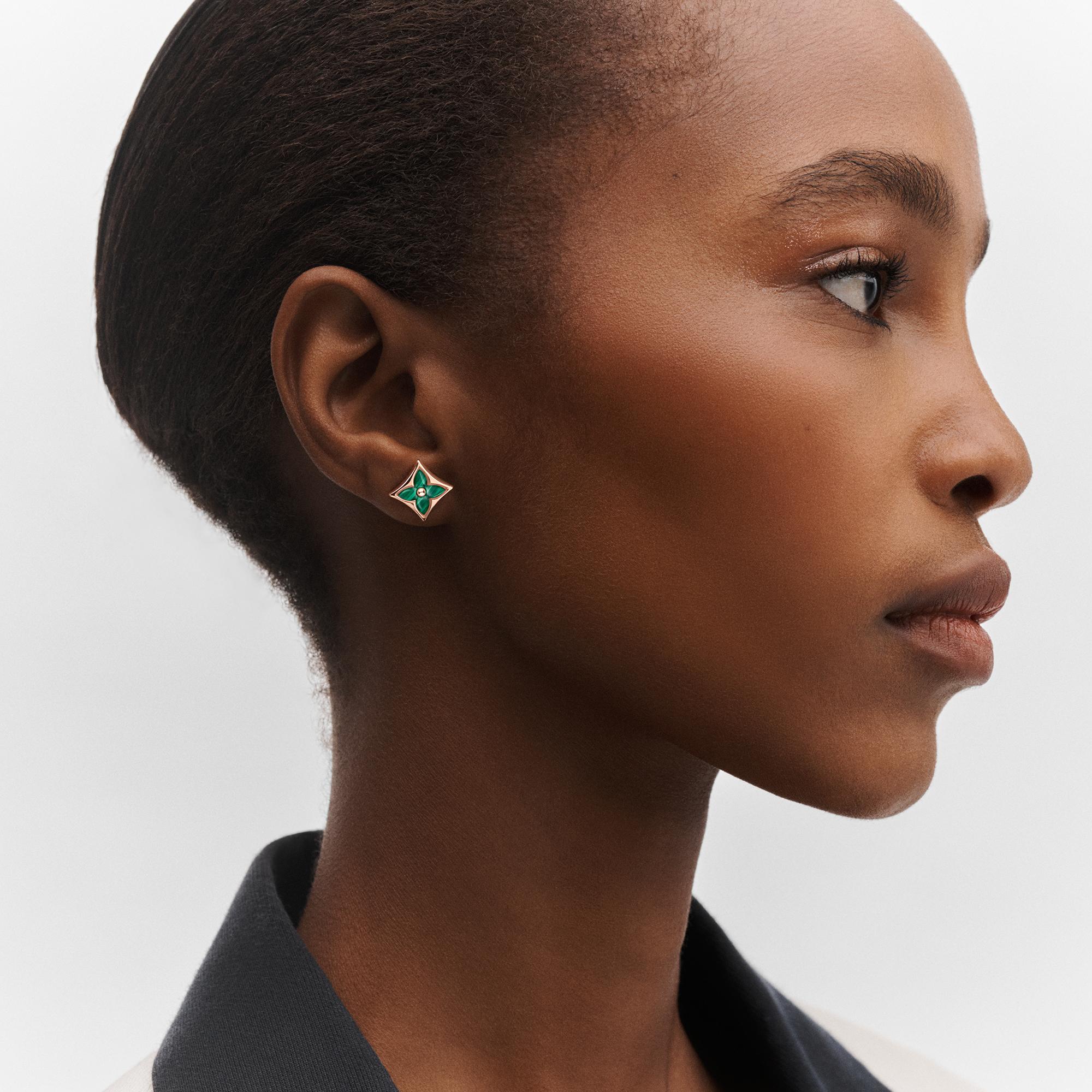 Color Blossom BB Star Ear Stud, Pink Gold and Malachite - Per Unit  in Jewellery
