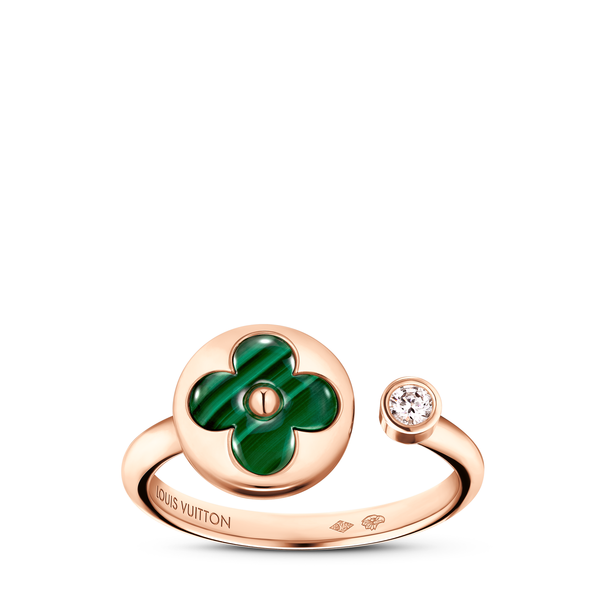 Color Blossom Mini Sun Ring, Pink Gold, Malachite And Diamond  in Jewellery