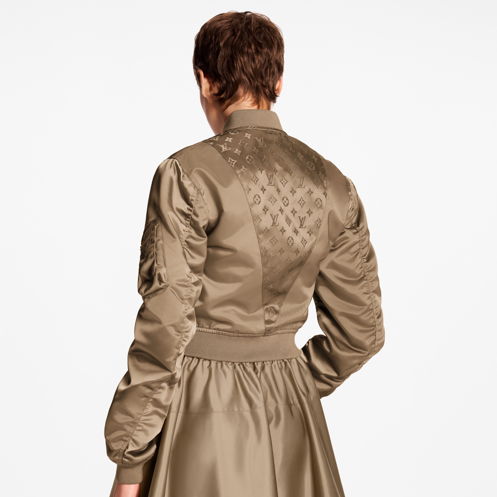 Cropped Ruched-Sleeve Bomber Jacket  in Women