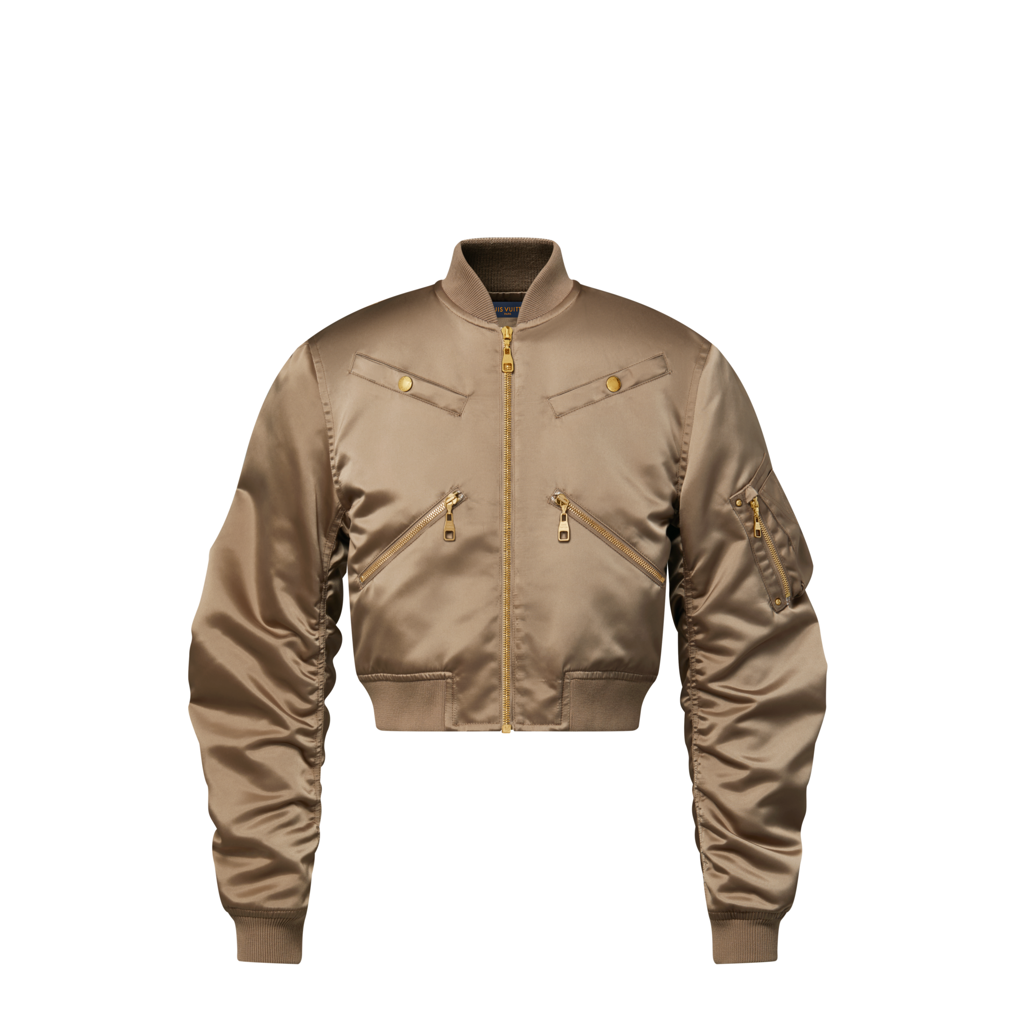 Cropped Ruched-Sleeve Bomber Jacket  in Women