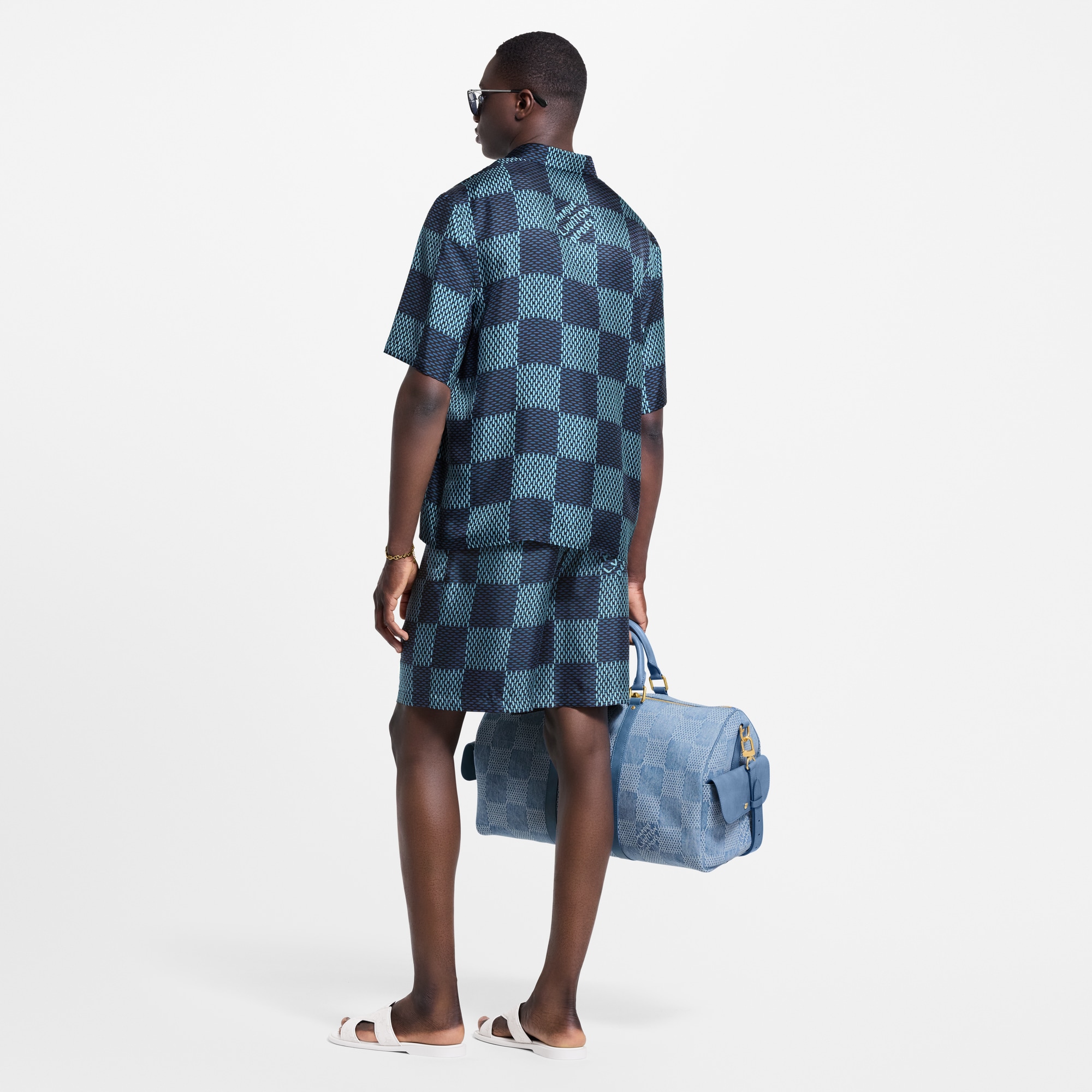 Damier Short-Sleeved Silk Shirt  in Men