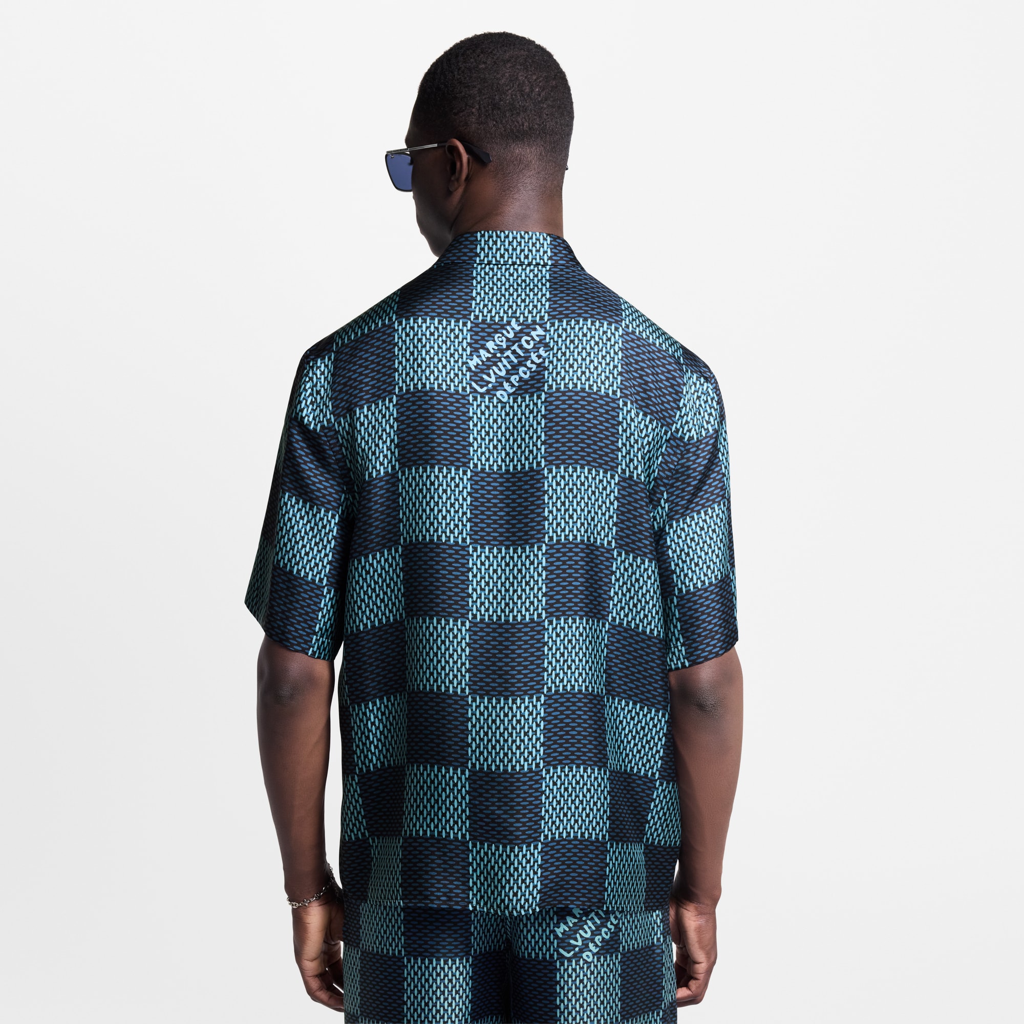 Damier Short-Sleeved Silk Shirt  in Men