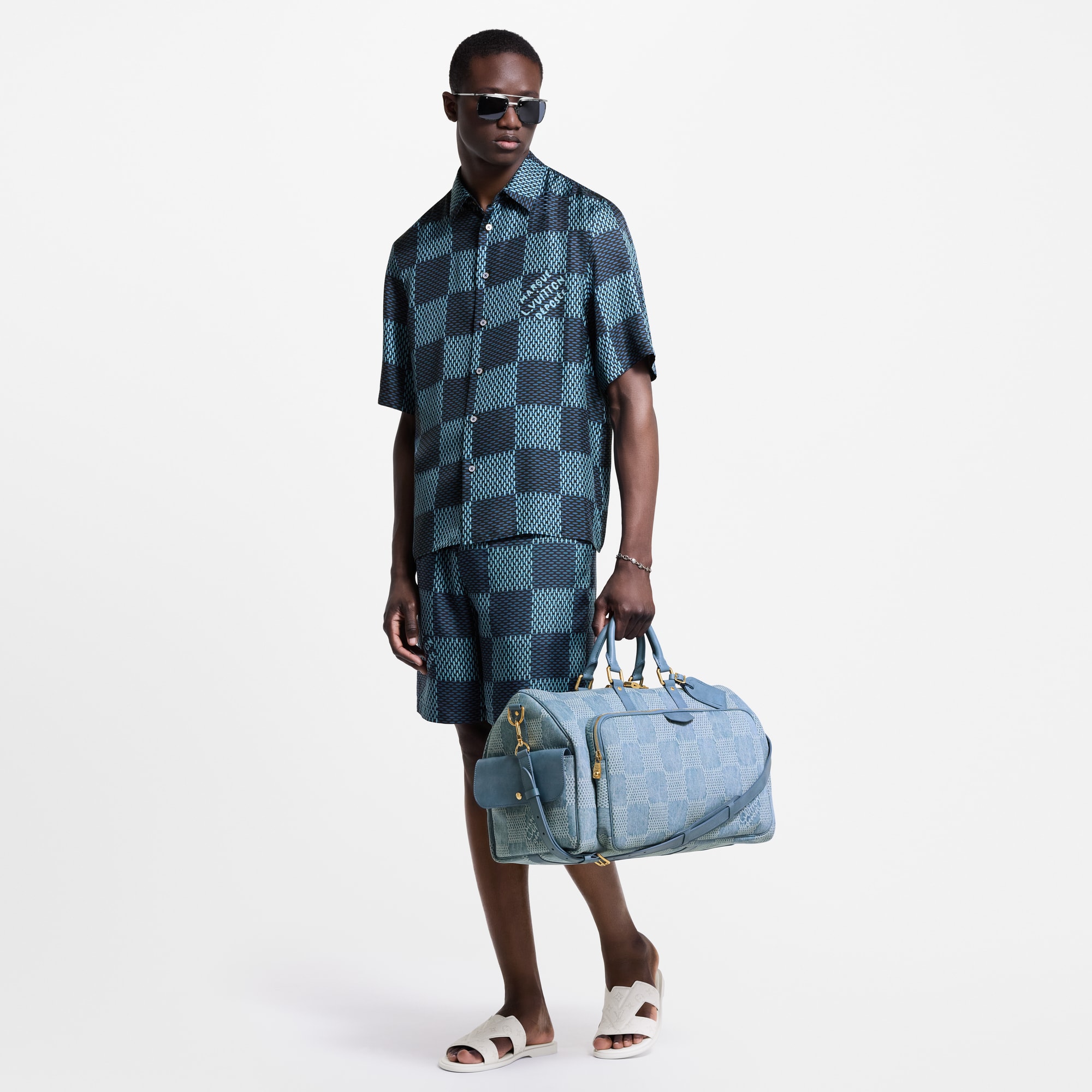 Damier Short-Sleeved Silk Shirt  in Men