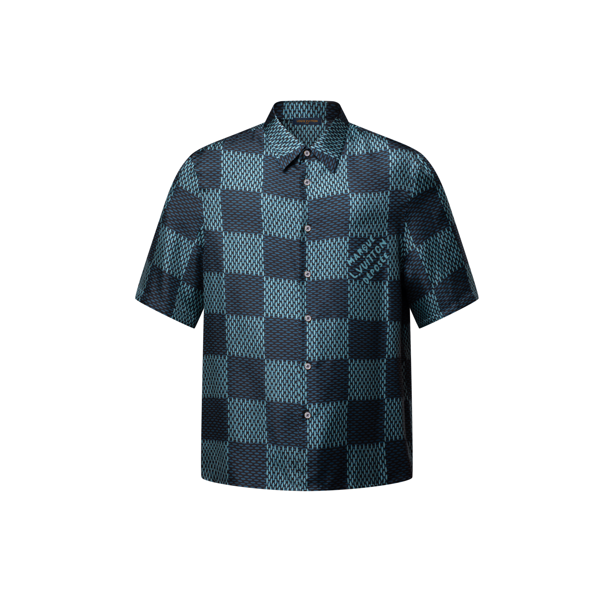 Damier Short-Sleeved Silk Shirt  in Men