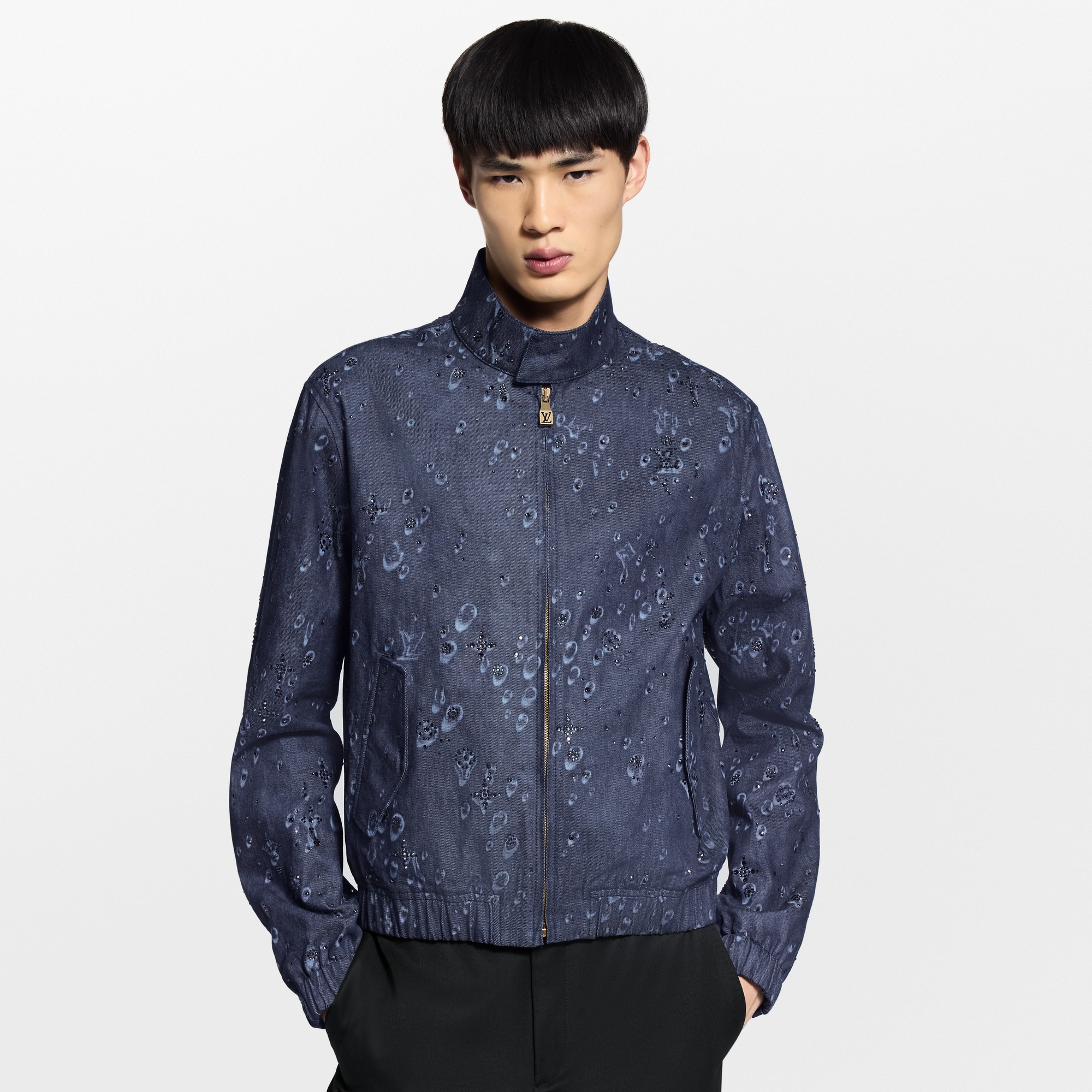 Embellished Denim Harrington Jacket  in Men