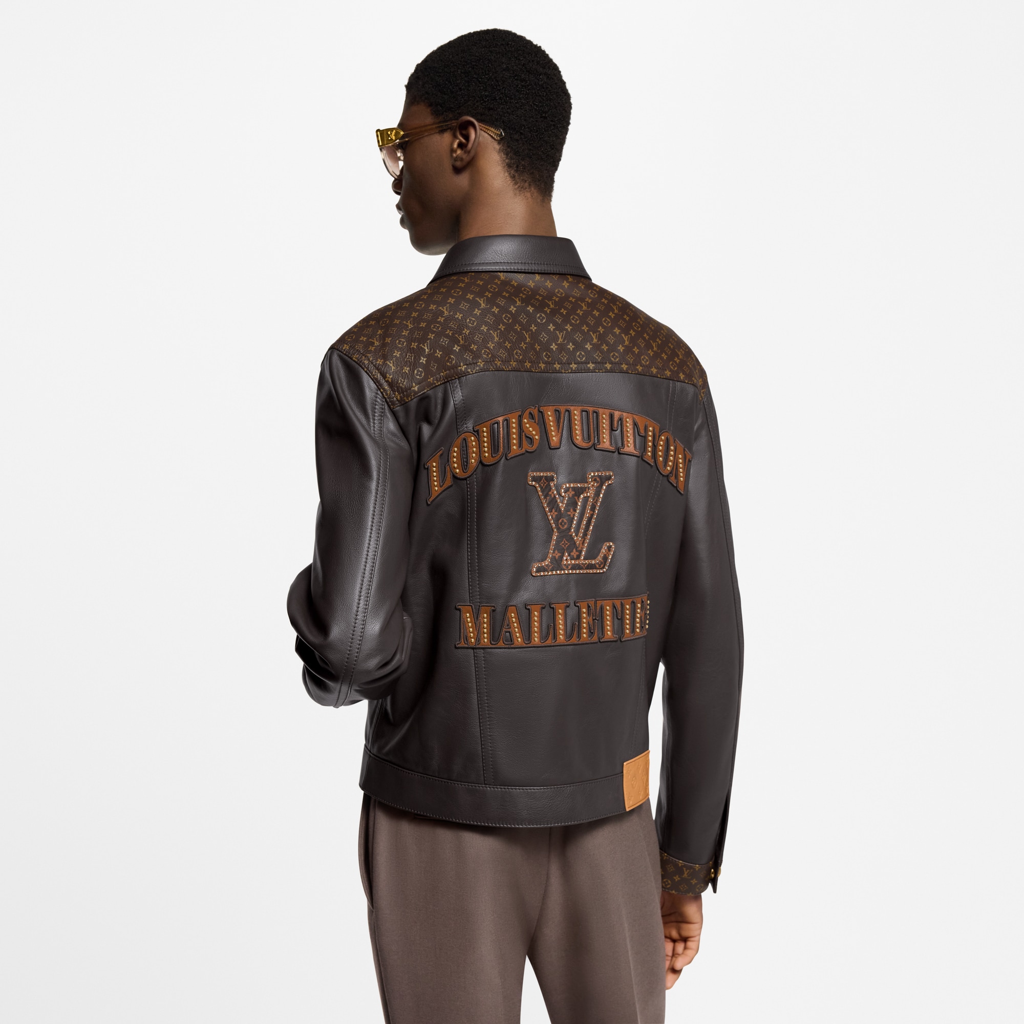 Embellished Leather Trucker Jacket  in Men