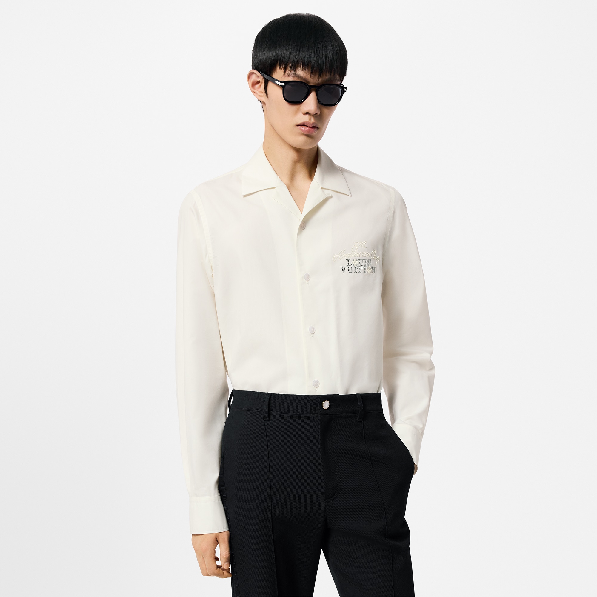 Embellished Open Collar Long-Sleeved Shirt  in Men