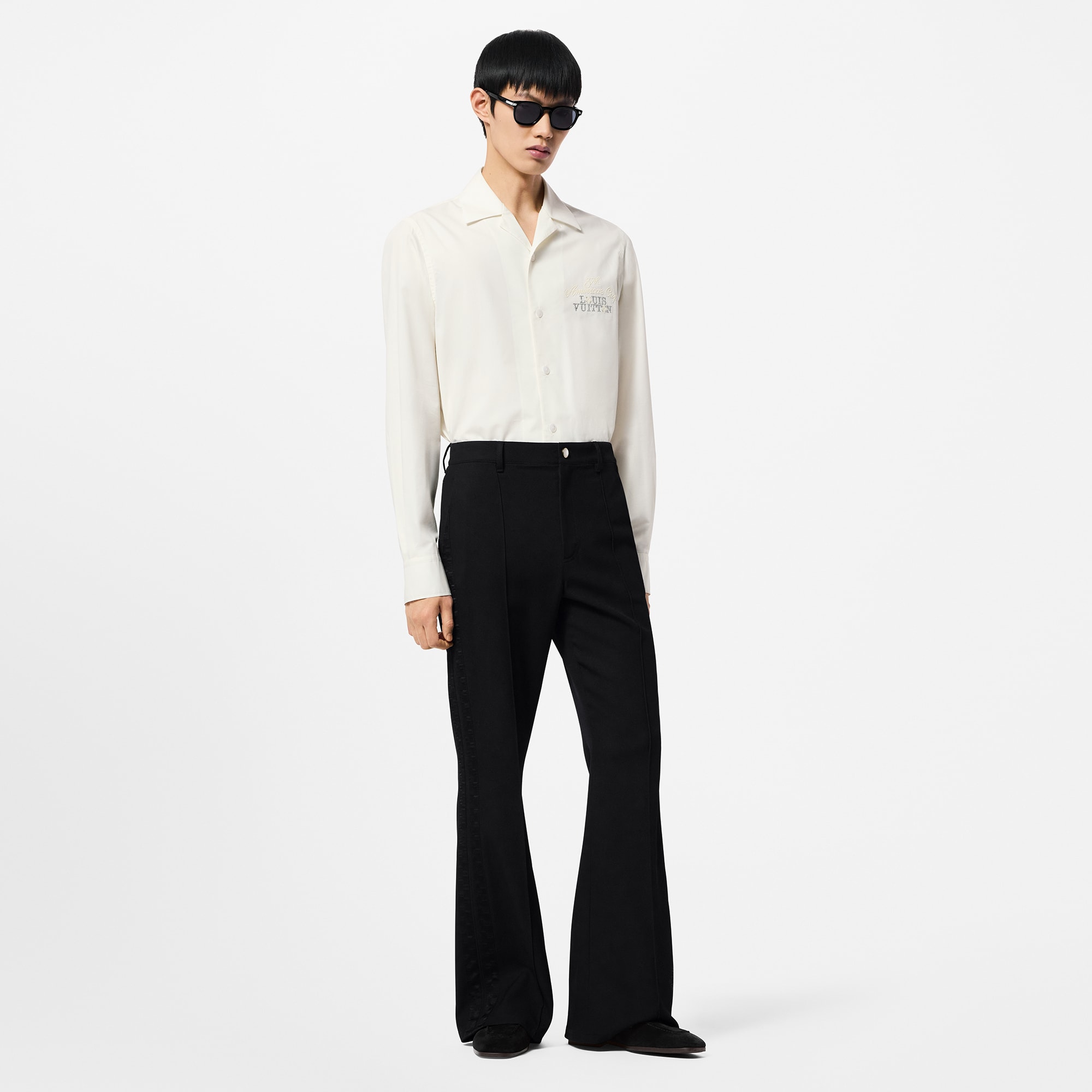 Embellished Open Collar Long-Sleeved Shirt  in Men