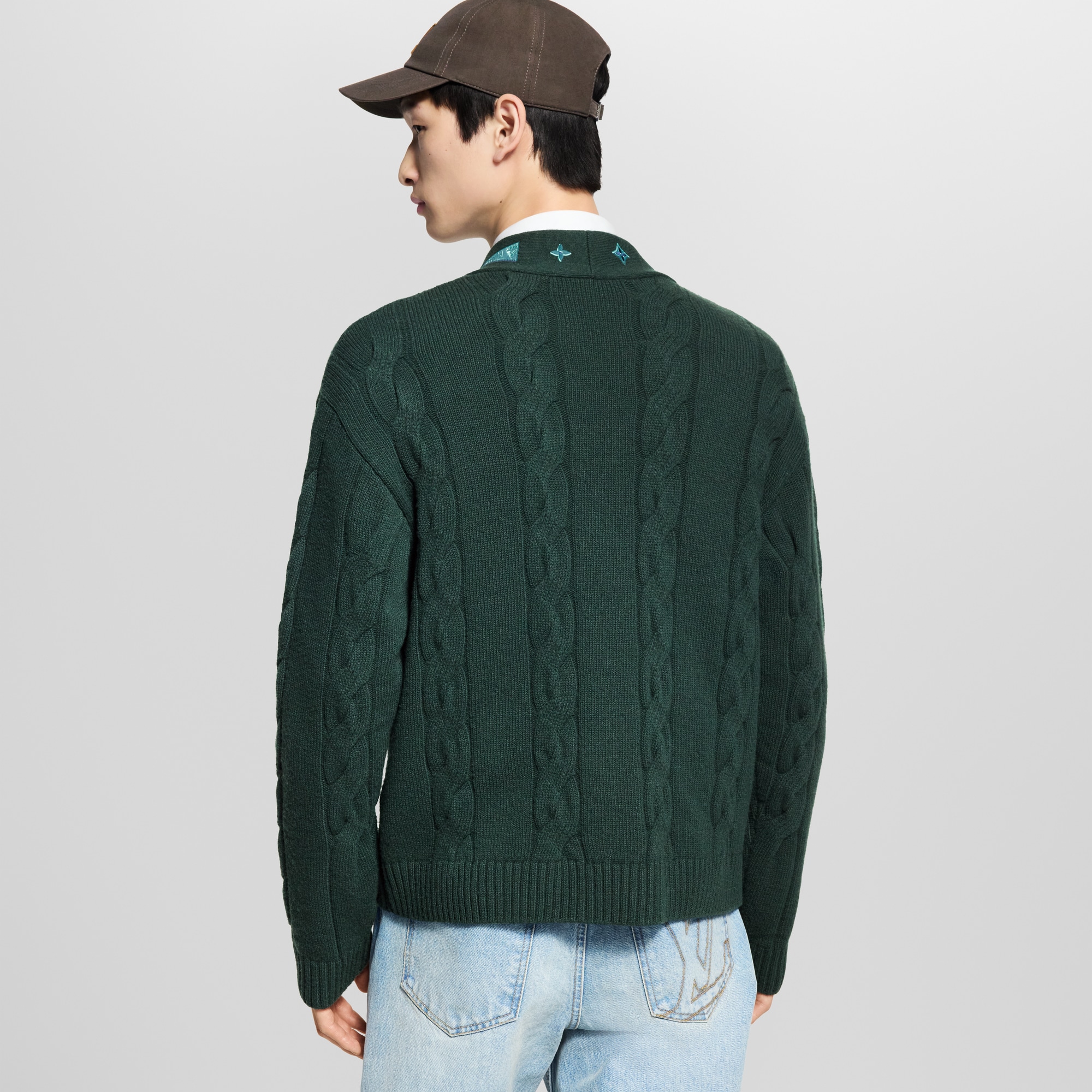 Embroidered Cable Knit Cardigan  in Men