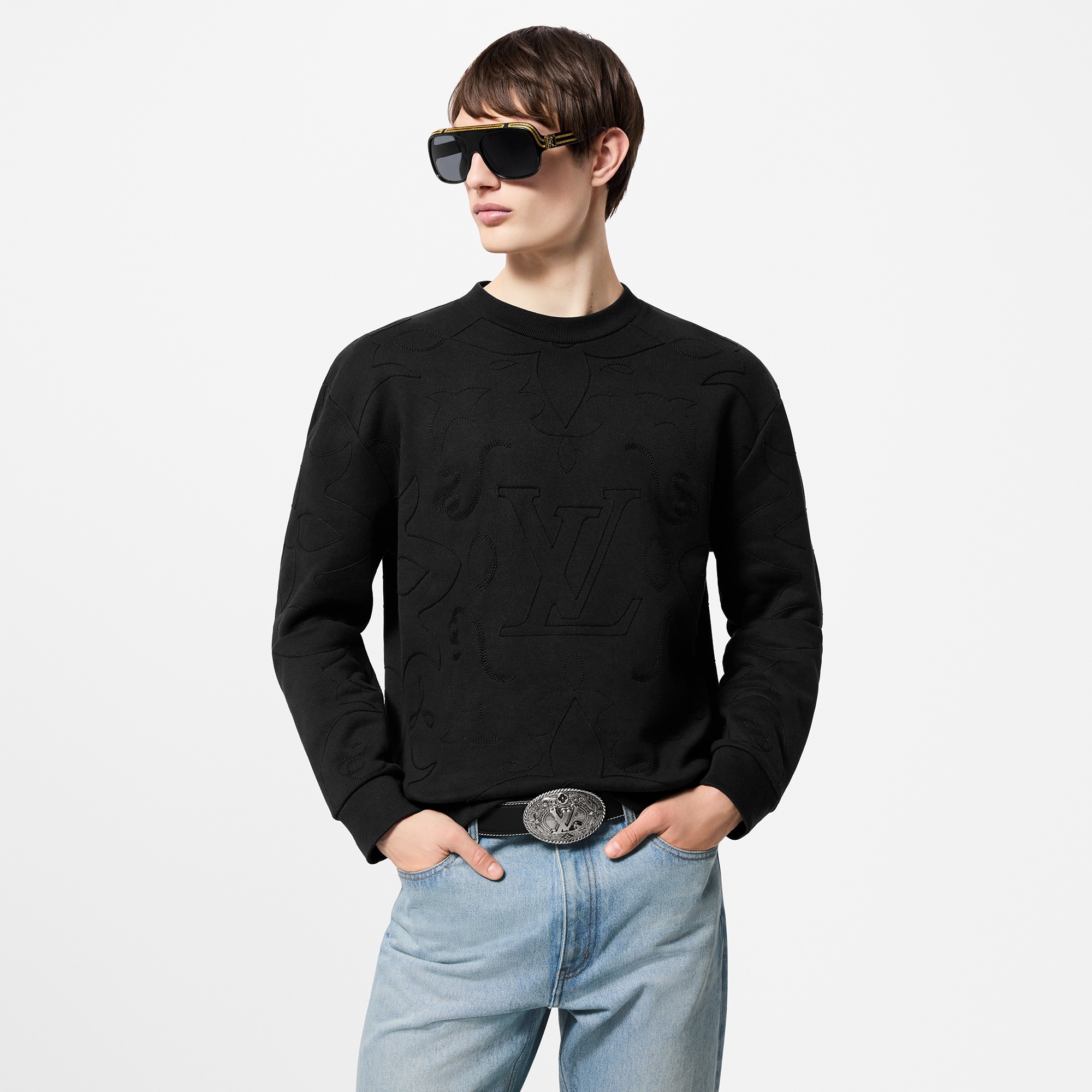 Embroidered Cotton Jersey Crewneck  in Men