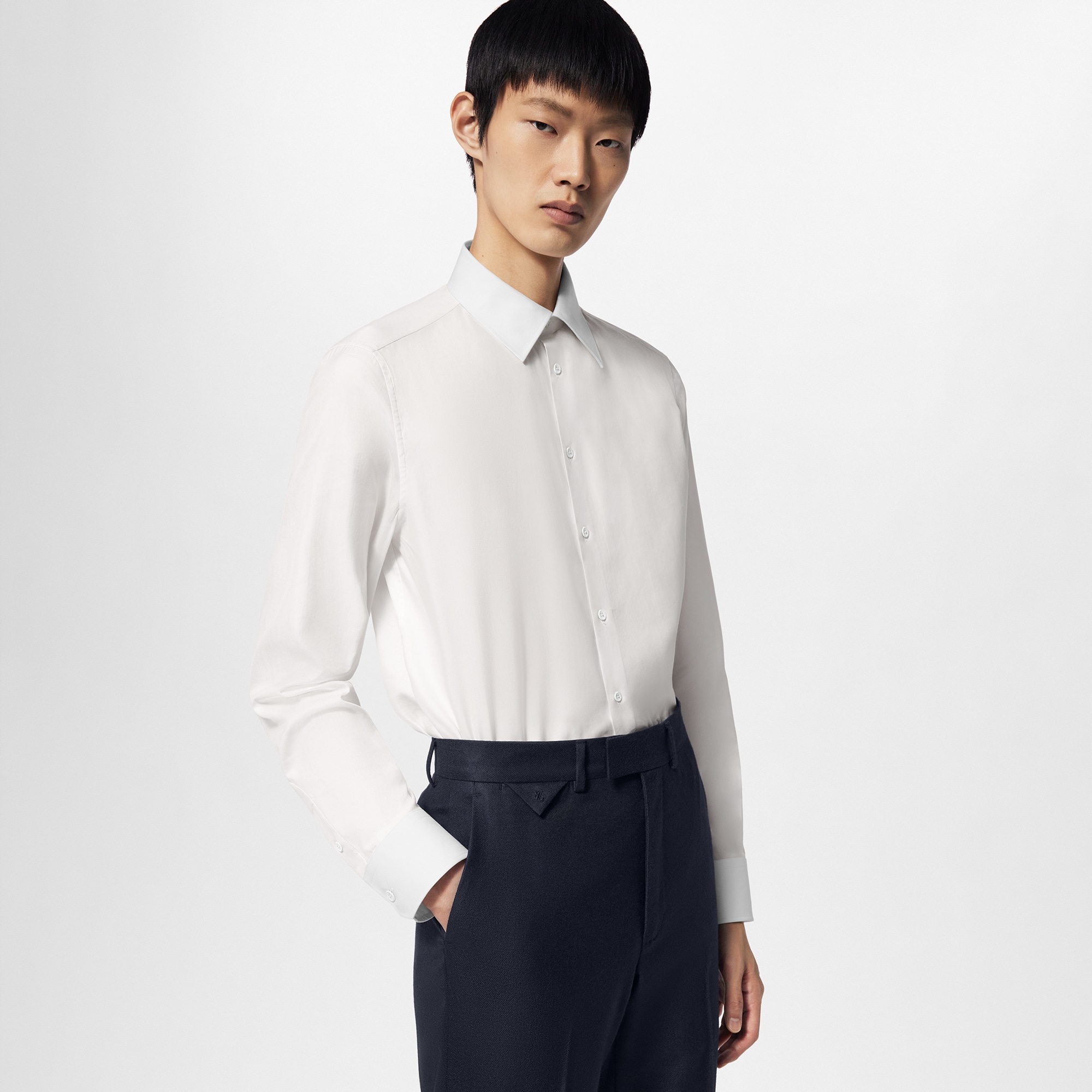 Embroidered Long-Sleeved Cotton Blend Shirt  in Men