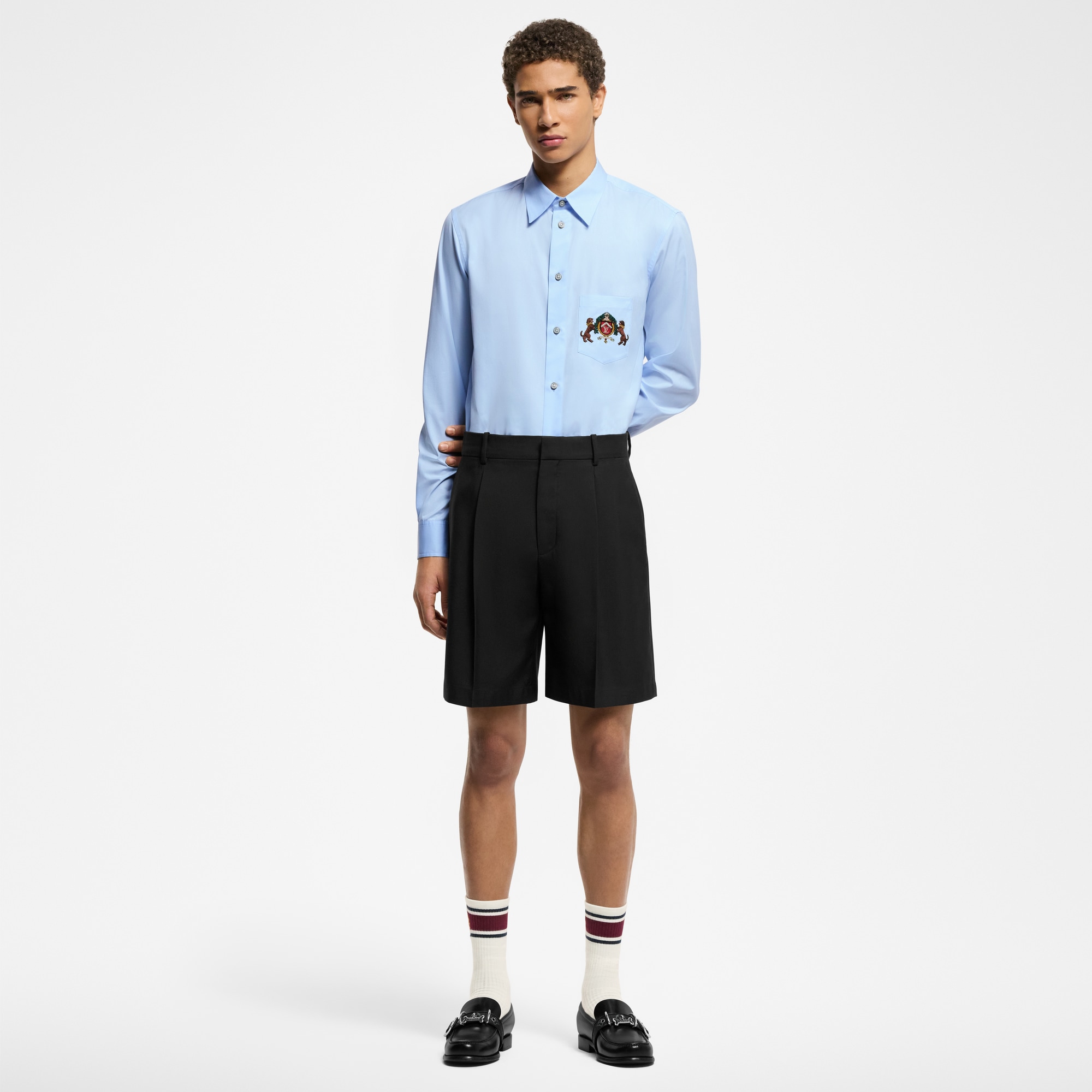 Embroidered Long-Sleeved Cotton Shirt  in Men