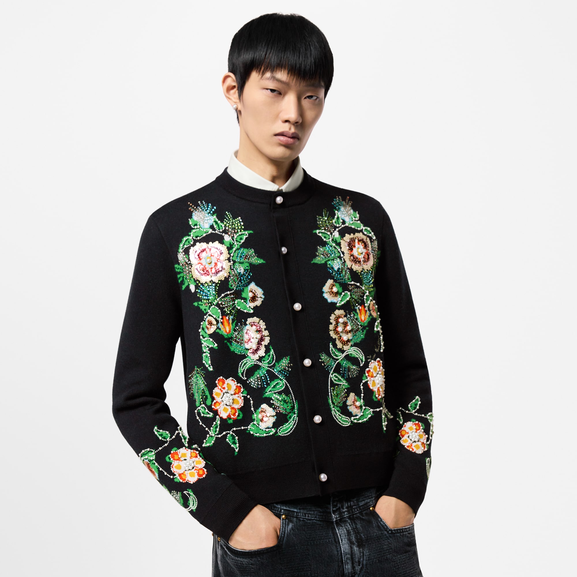 Embroidered Merino Wool Cardigan  in Men