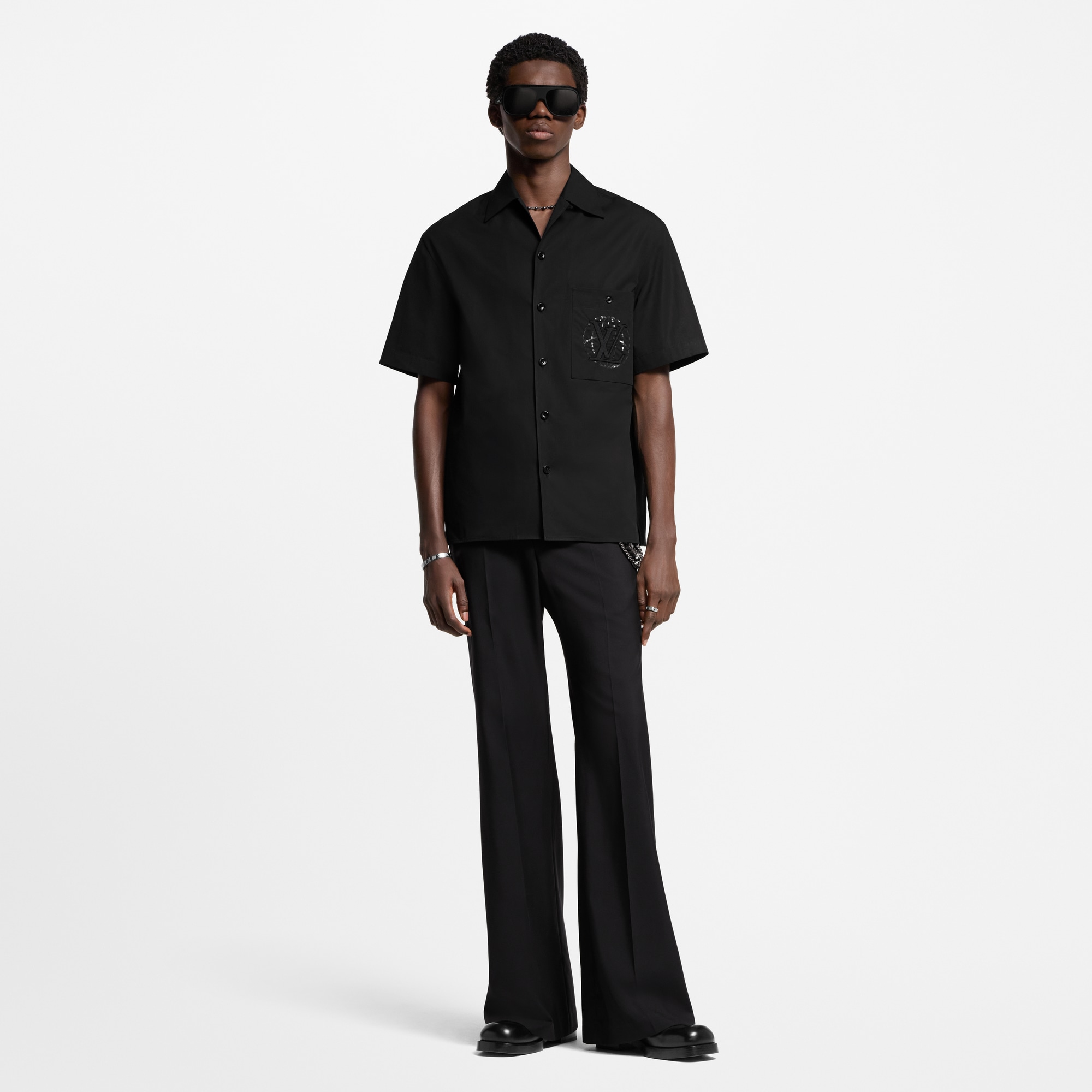Embroidered Short-Sleeved Cotton Shirt  in Men