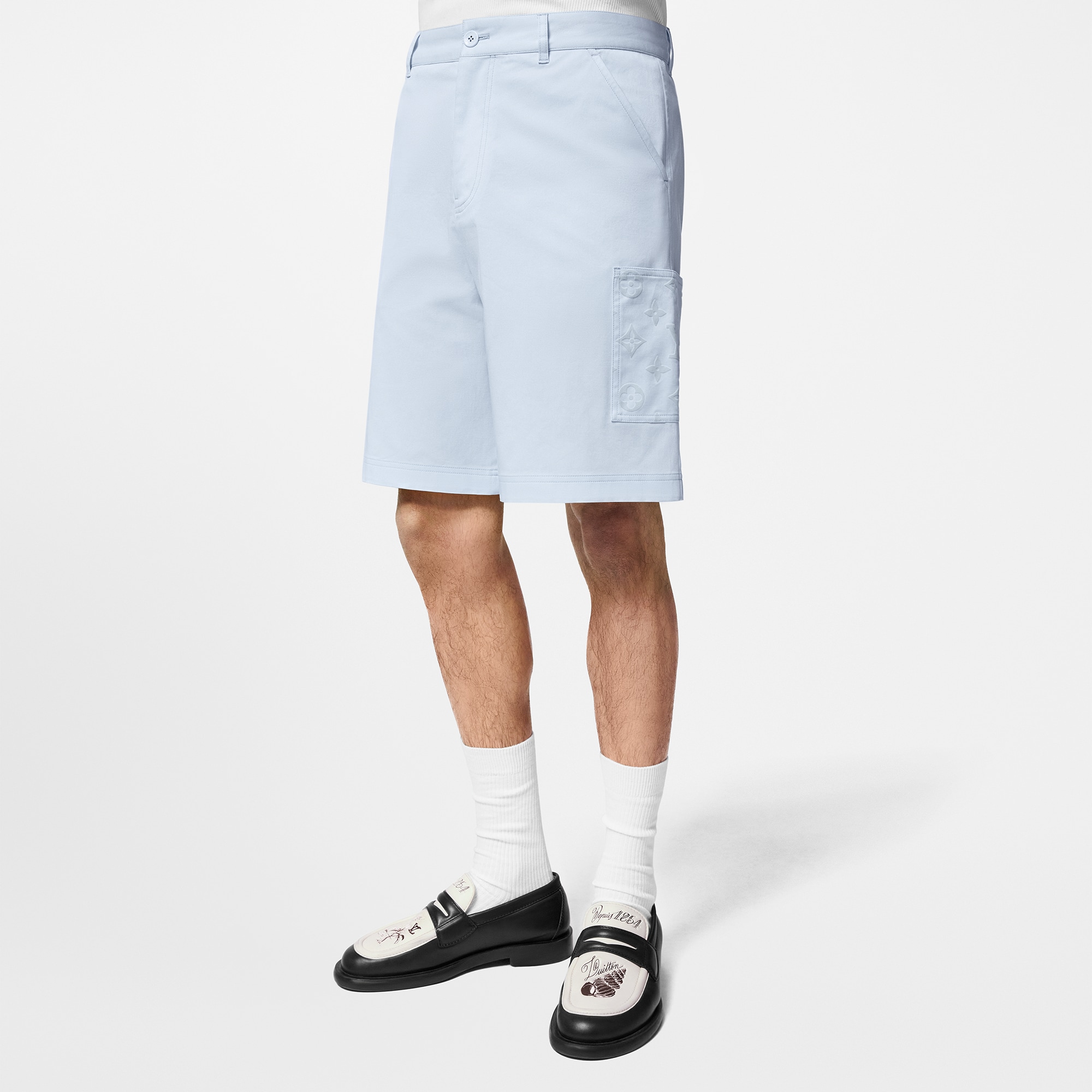 Flocked Cotton Cargo Shorts  in Men