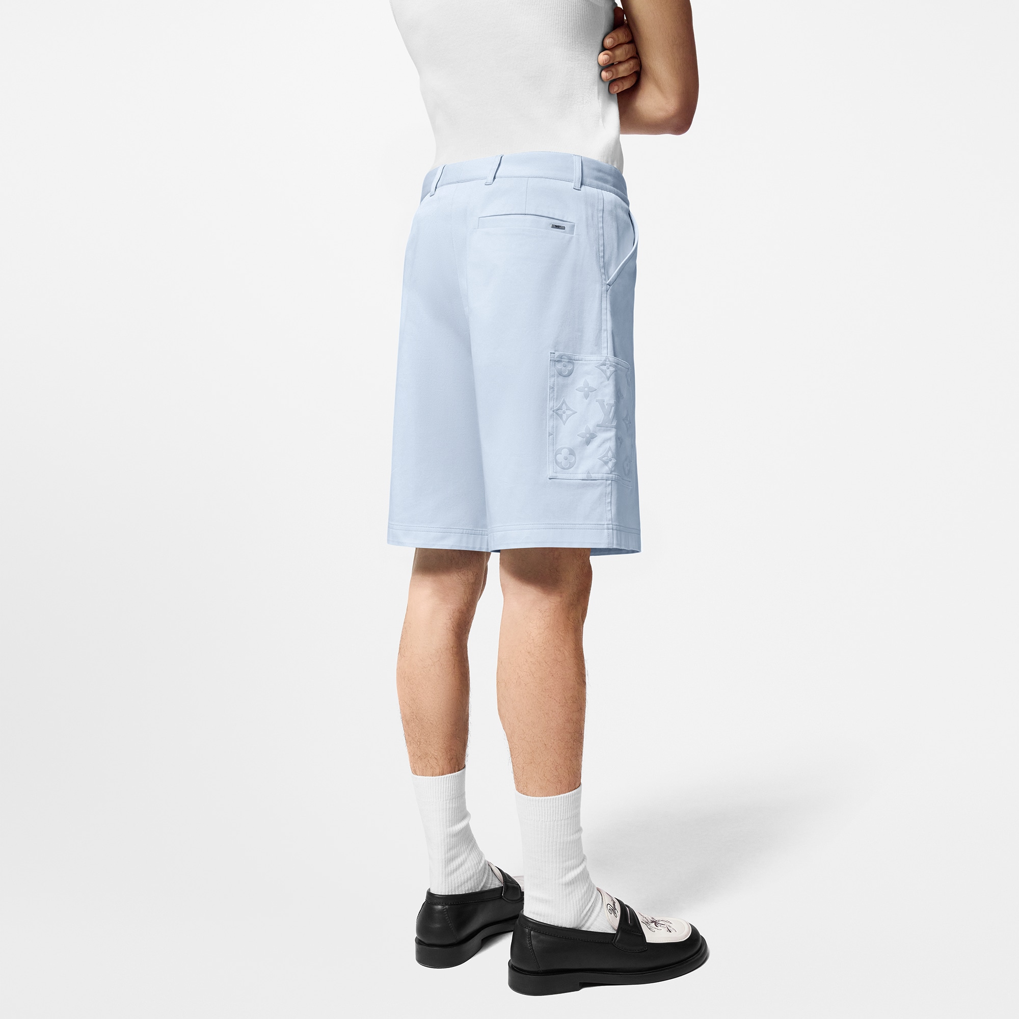 Flocked Cotton Cargo Shorts  in Men