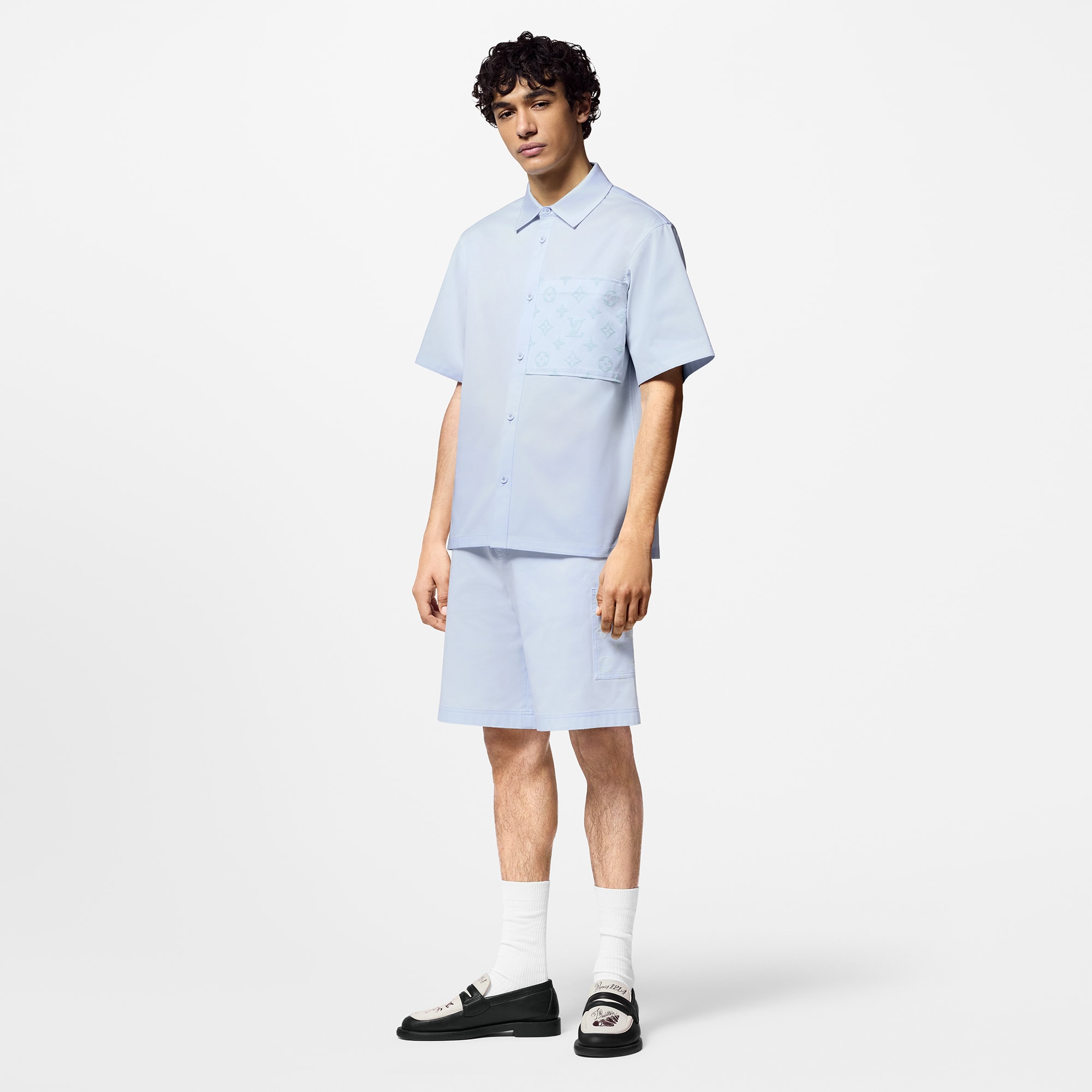 Flocked Cotton Cargo Shorts  in Men