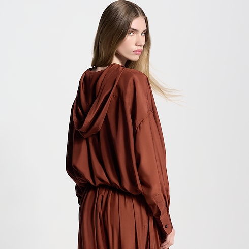 Hooded Washed Silk Shirt cropped worn view