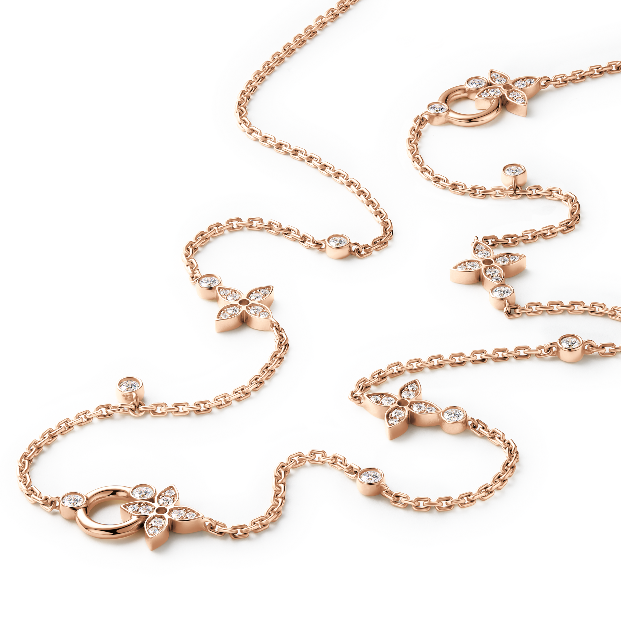 Idylle Blossom Multi-Pattern Long Necklace, Pink Gold and Diamonds  in Jewellery