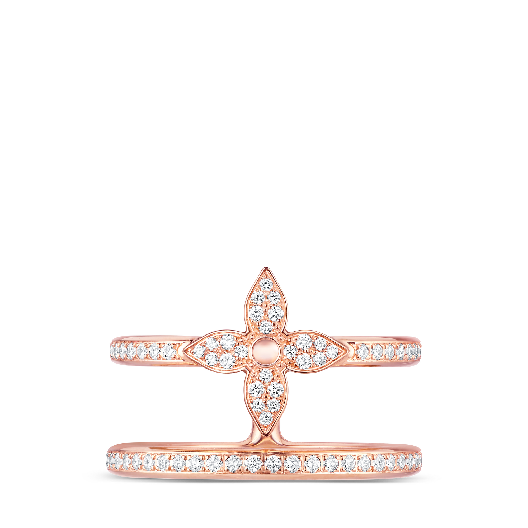 Idylle Blossom Two-Row Ring, Pink Gold And Diamonds  in Jewellery