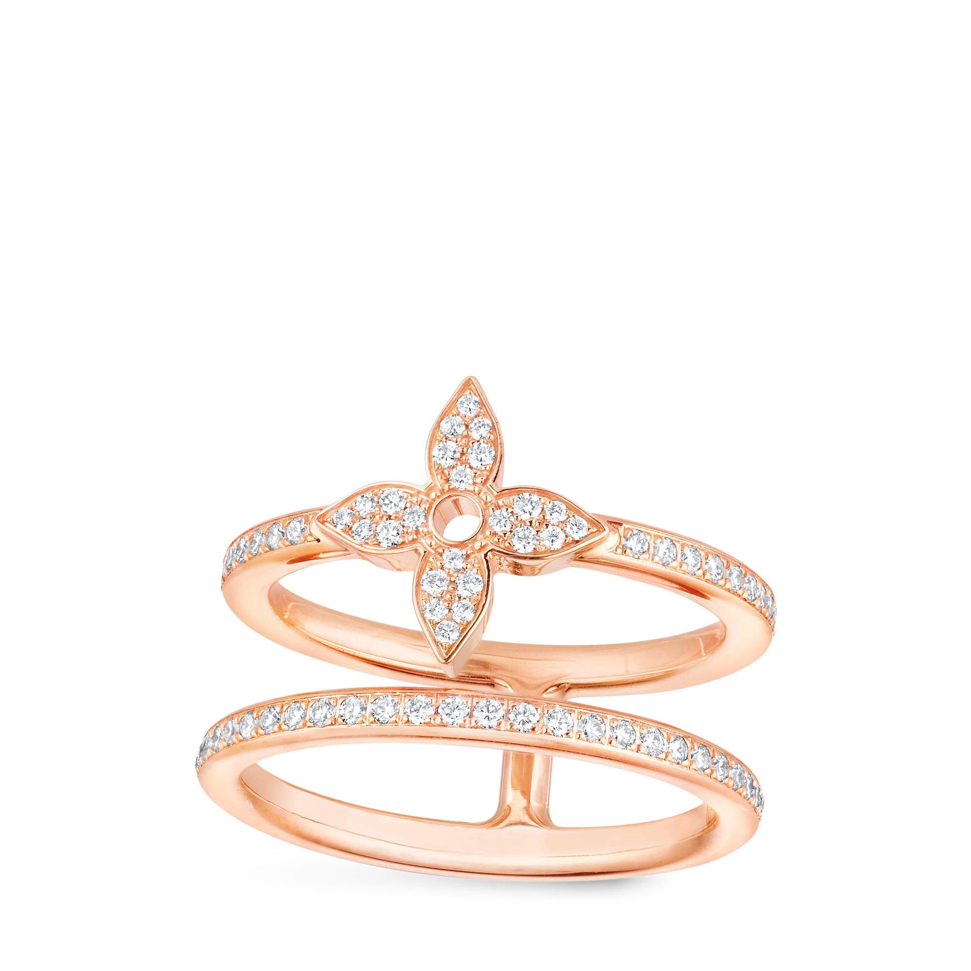 Idylle Blossom Two-Row Ring, Pink Gold And Diamonds  in Jewellery