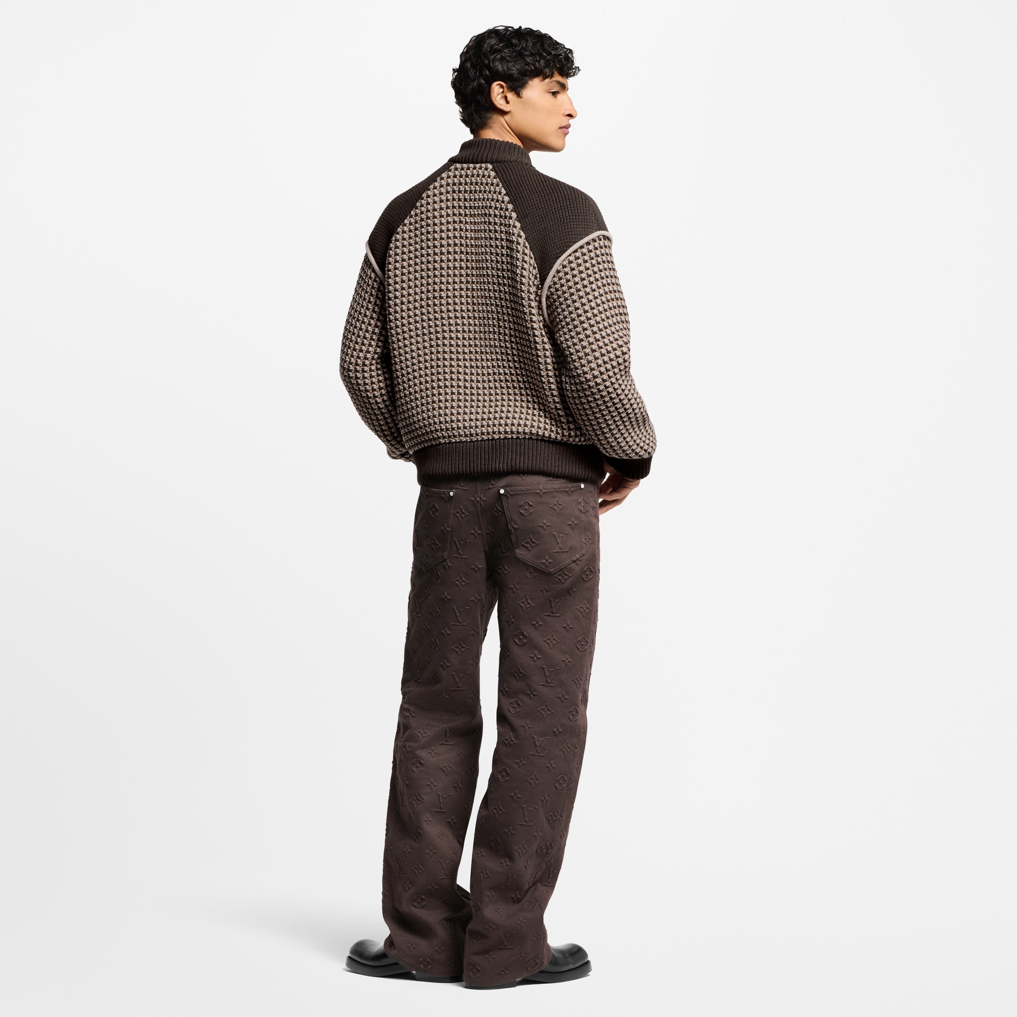 Knitted Cotton Jacquard Bomber  in Men