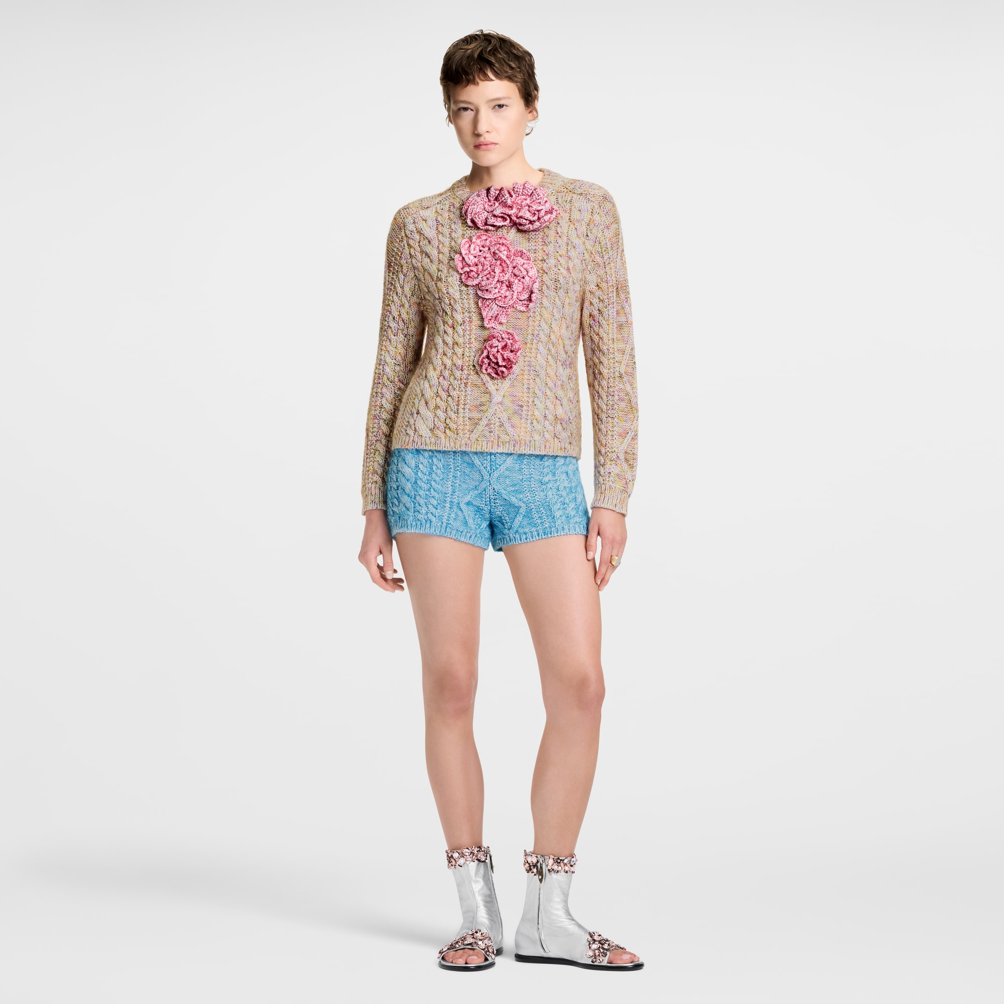 Knitted Flower Front Pullover  in Women