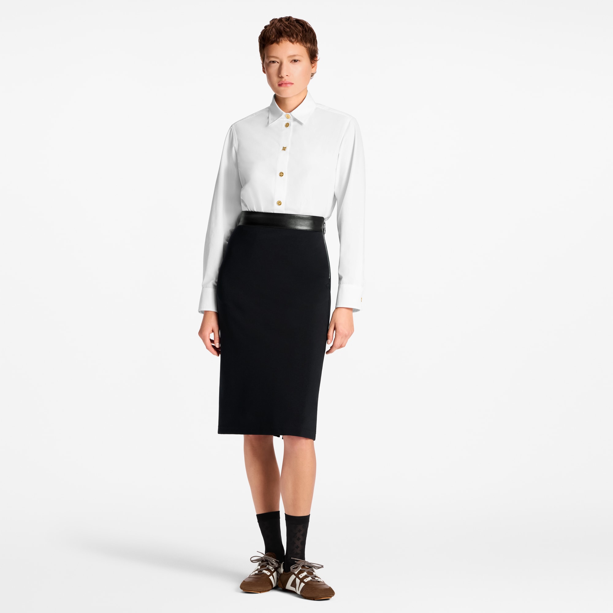 Leather Accent Technical Jersey Skirt  in Women