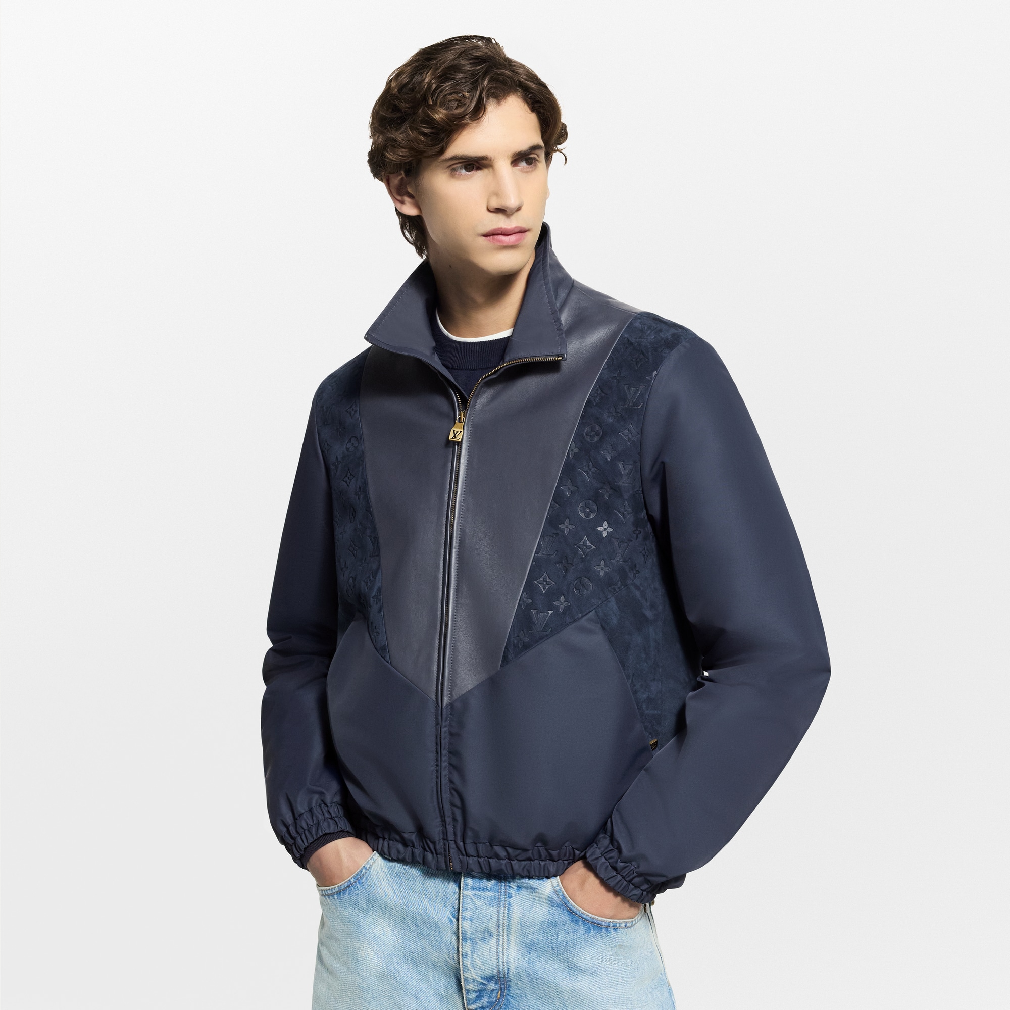 Leather Mix Track Top  in Men