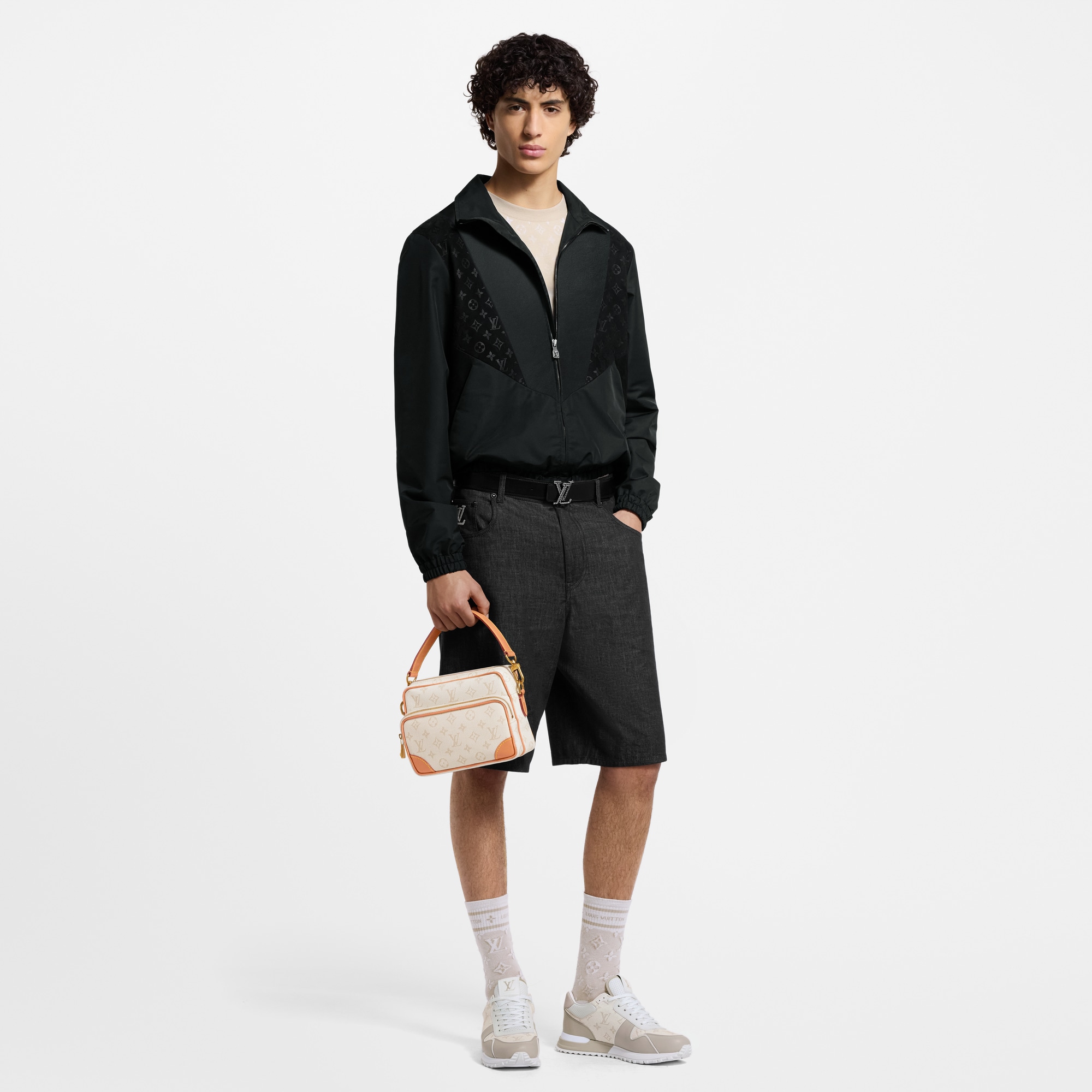Leather Mix Track Top  in Men