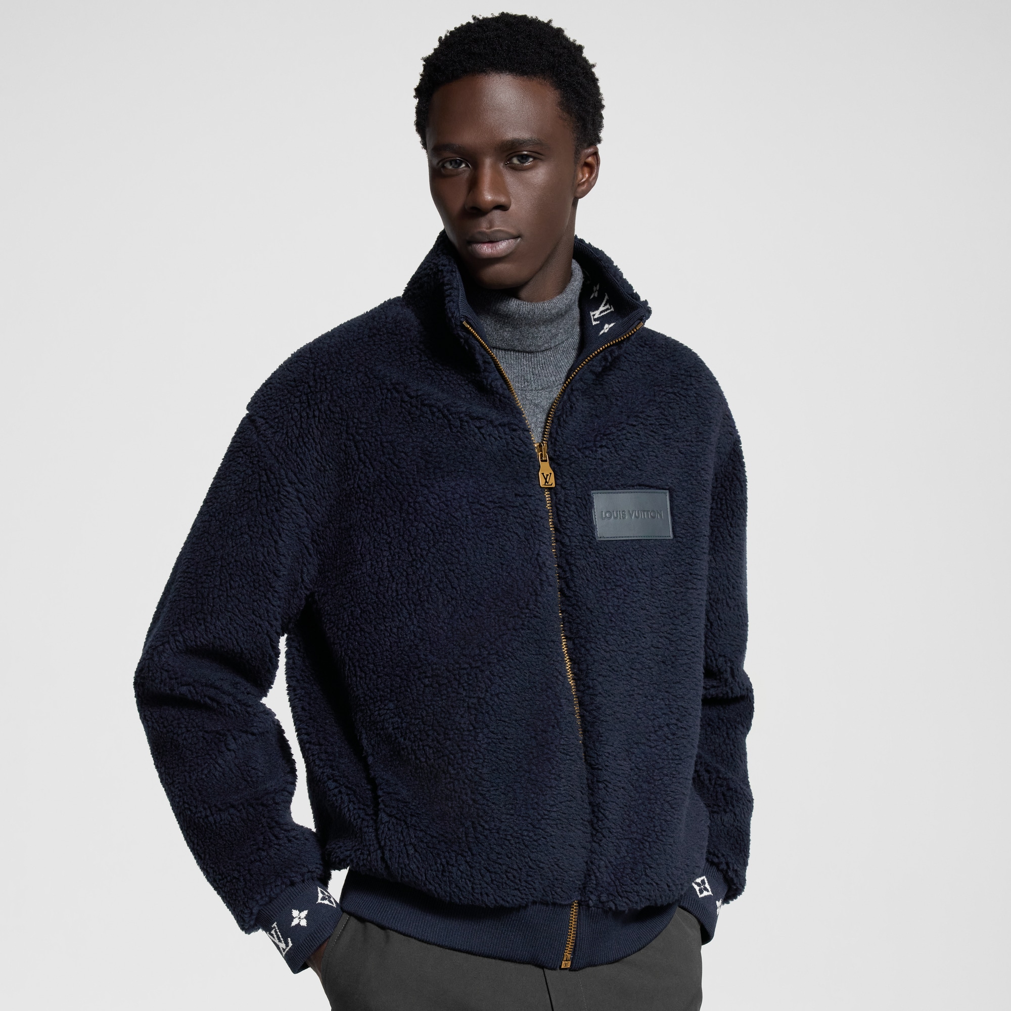 Leather Patch Fleece Blouson  in New