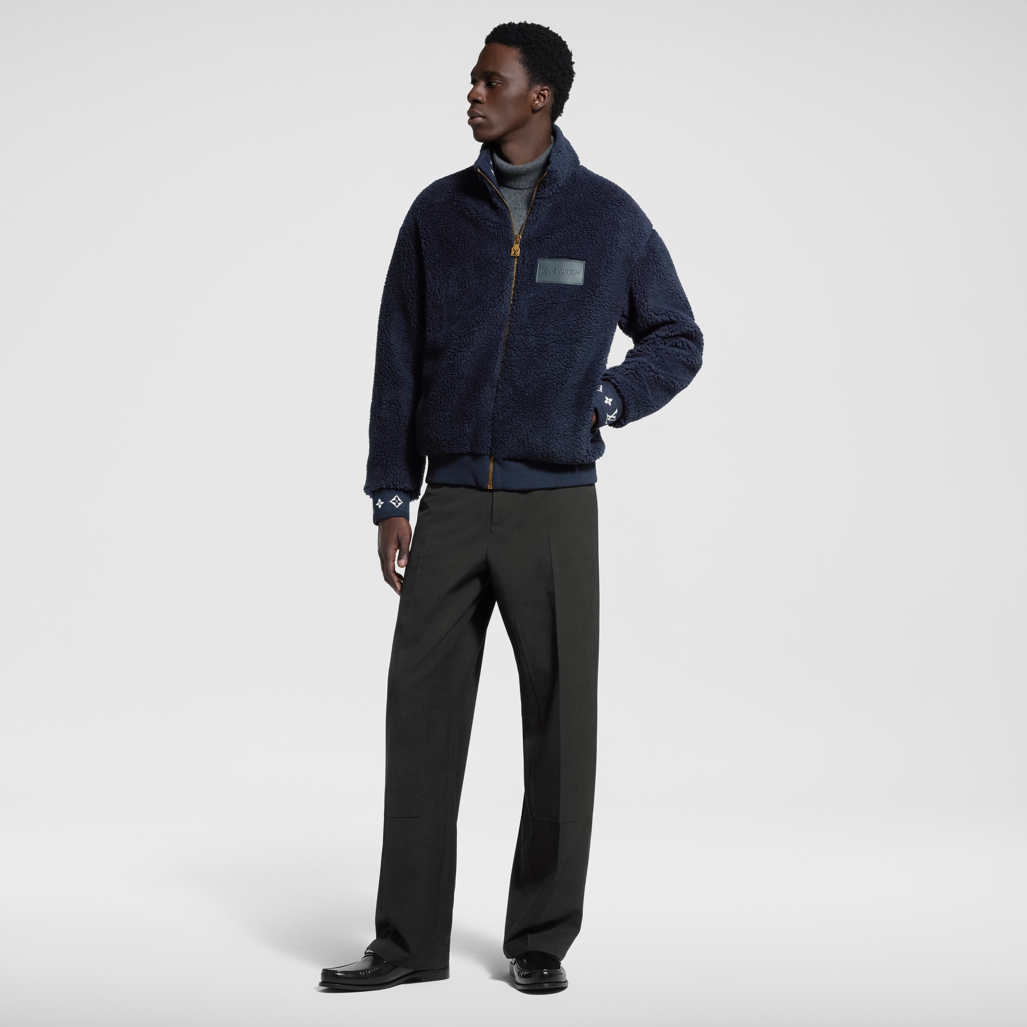 Leather Patch Fleece Blouson  in New