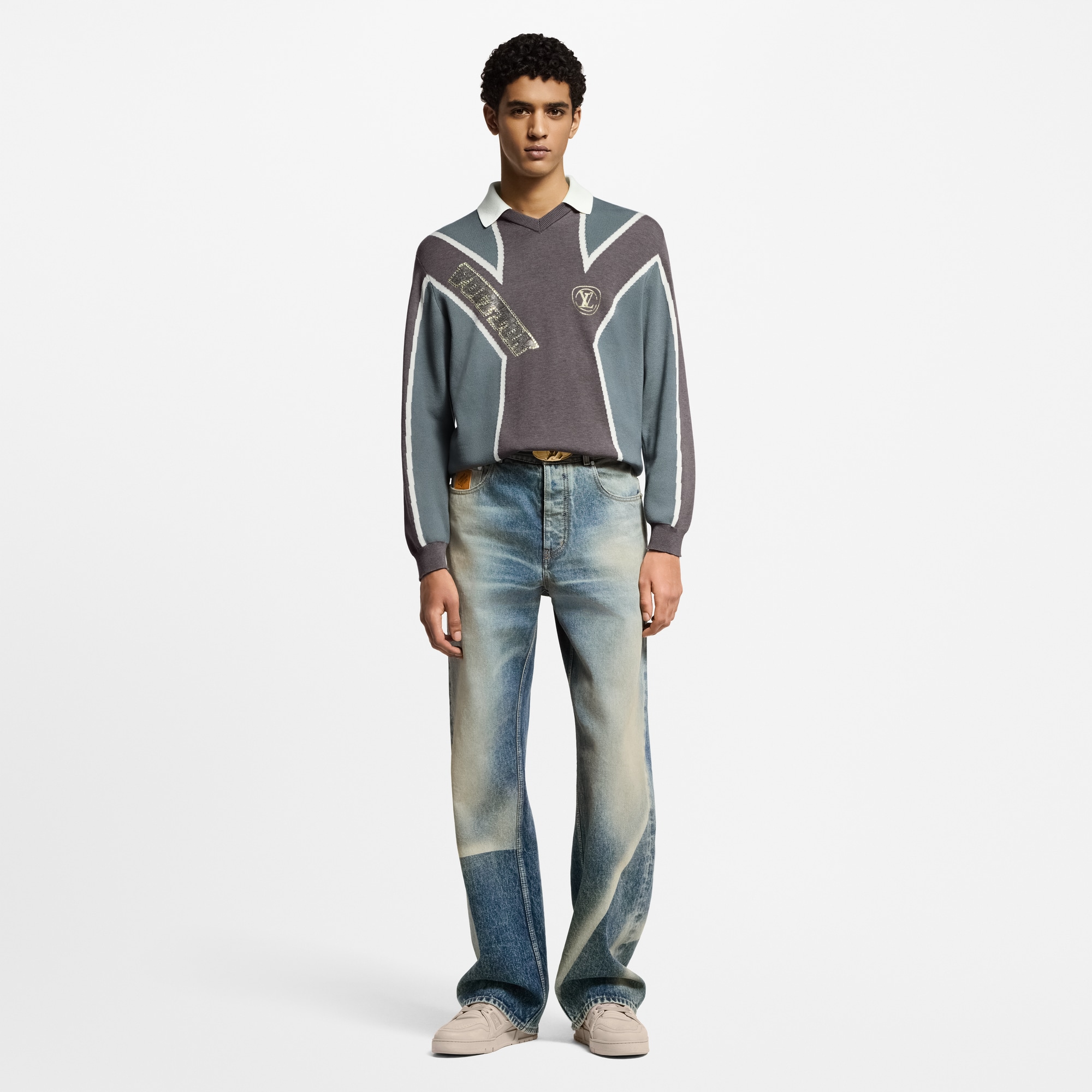 Long-Sleeved Cotton Intarsia Soccer Top  in Men