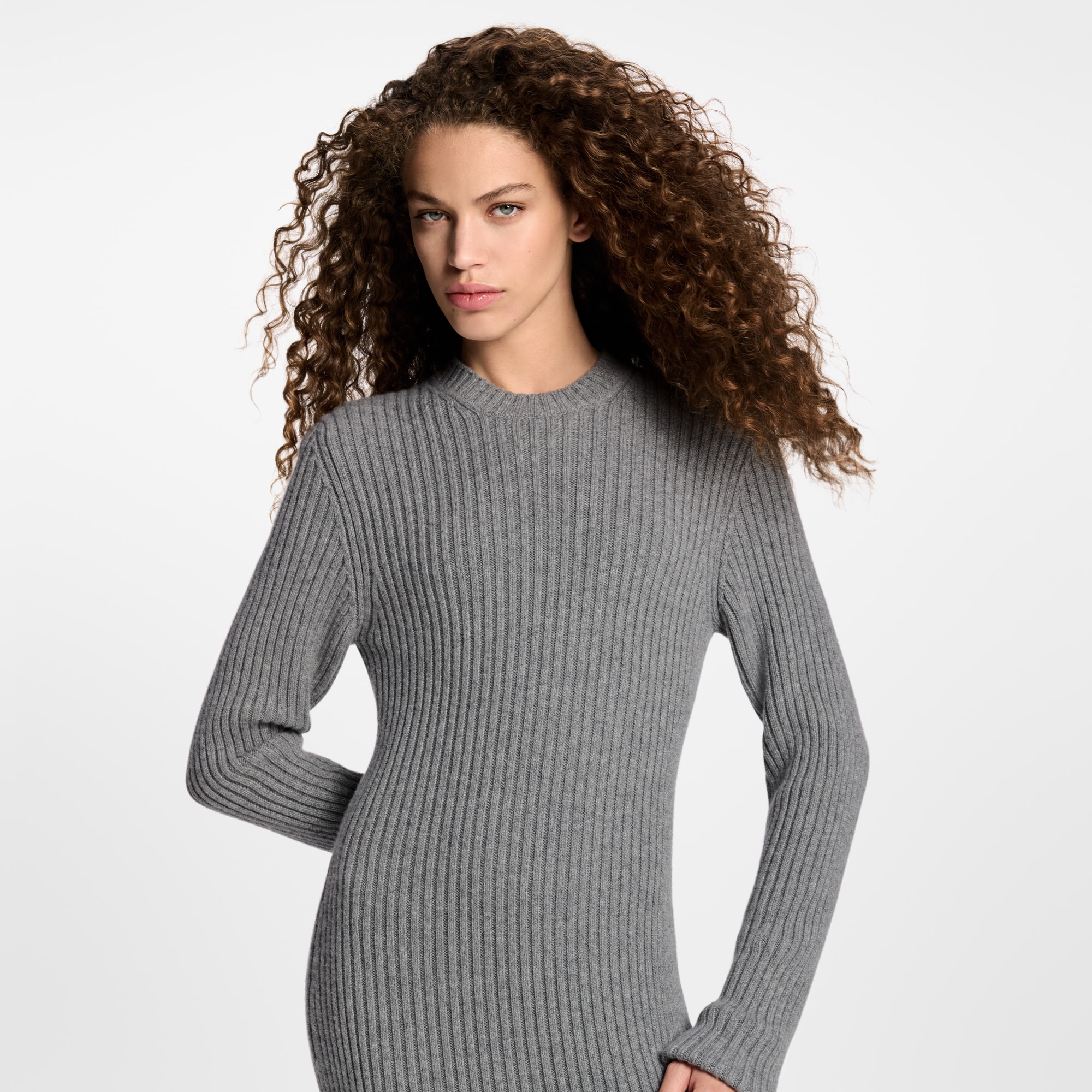 Long-Sleeved Rib-Knit Maxi Dress  in Women