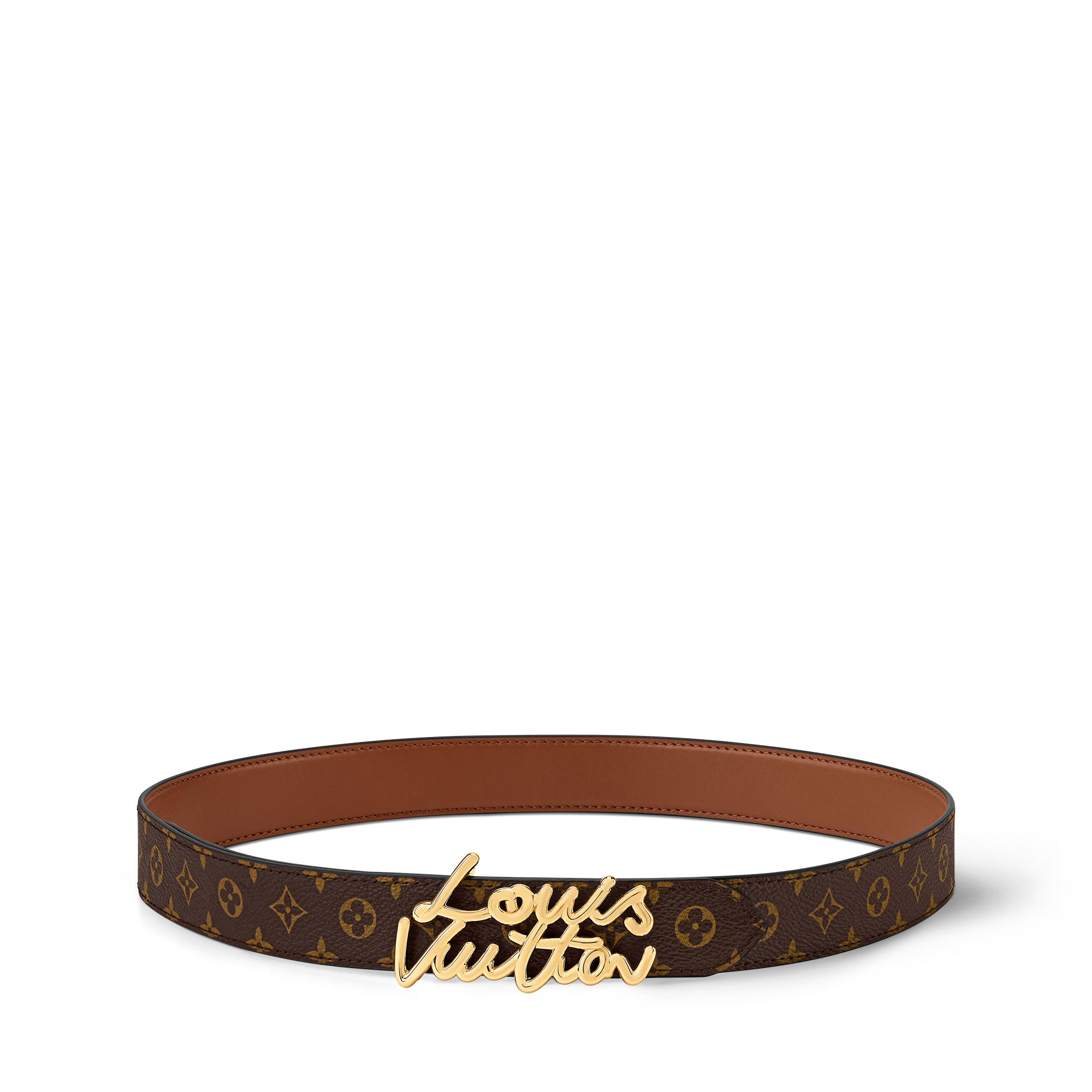 Louis Vuitton Brown Monogram Leather Belt with Gold LV Buckle - size 85 cm Louis Vuitton LV Initiales 85CM Monogram Mini Canvas Slim  main image 2
