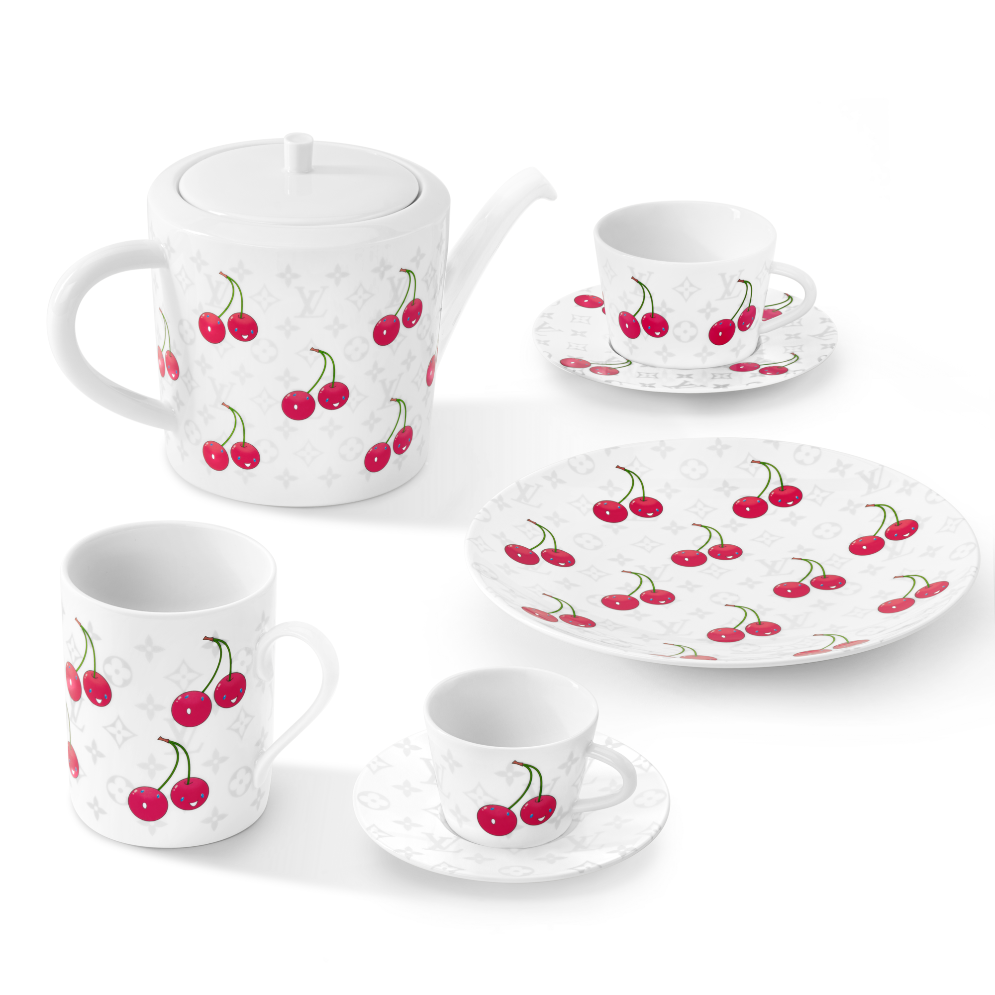 LV x TM Set of 2 Dessert Plates Monogram Cerises in Trunks, Travel and Home