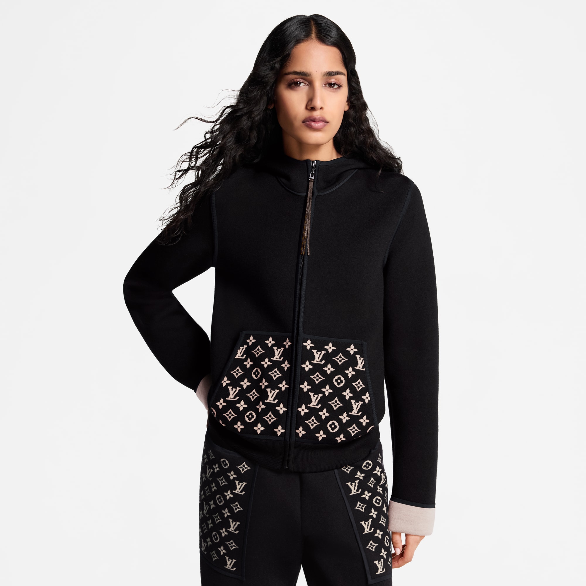 Monogram Accent Zip-Up Hoodie  in Women