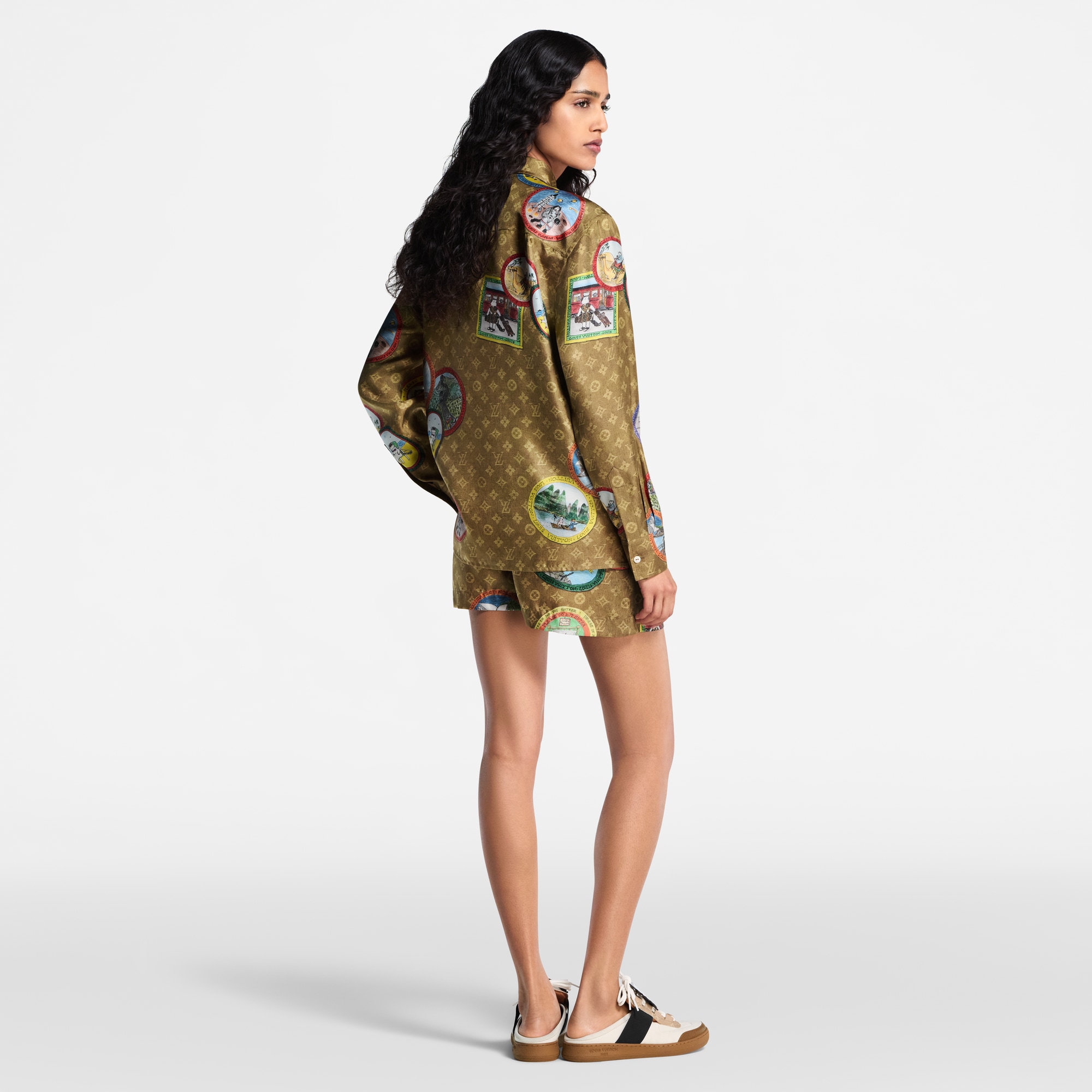 Monogram Cat Stamp Silk Shirt  in Women