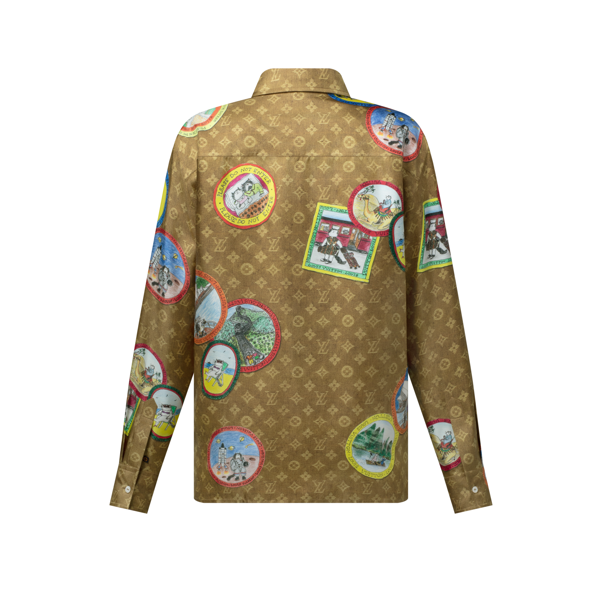 Monogram Cat Stamp Silk Shirt  in Women