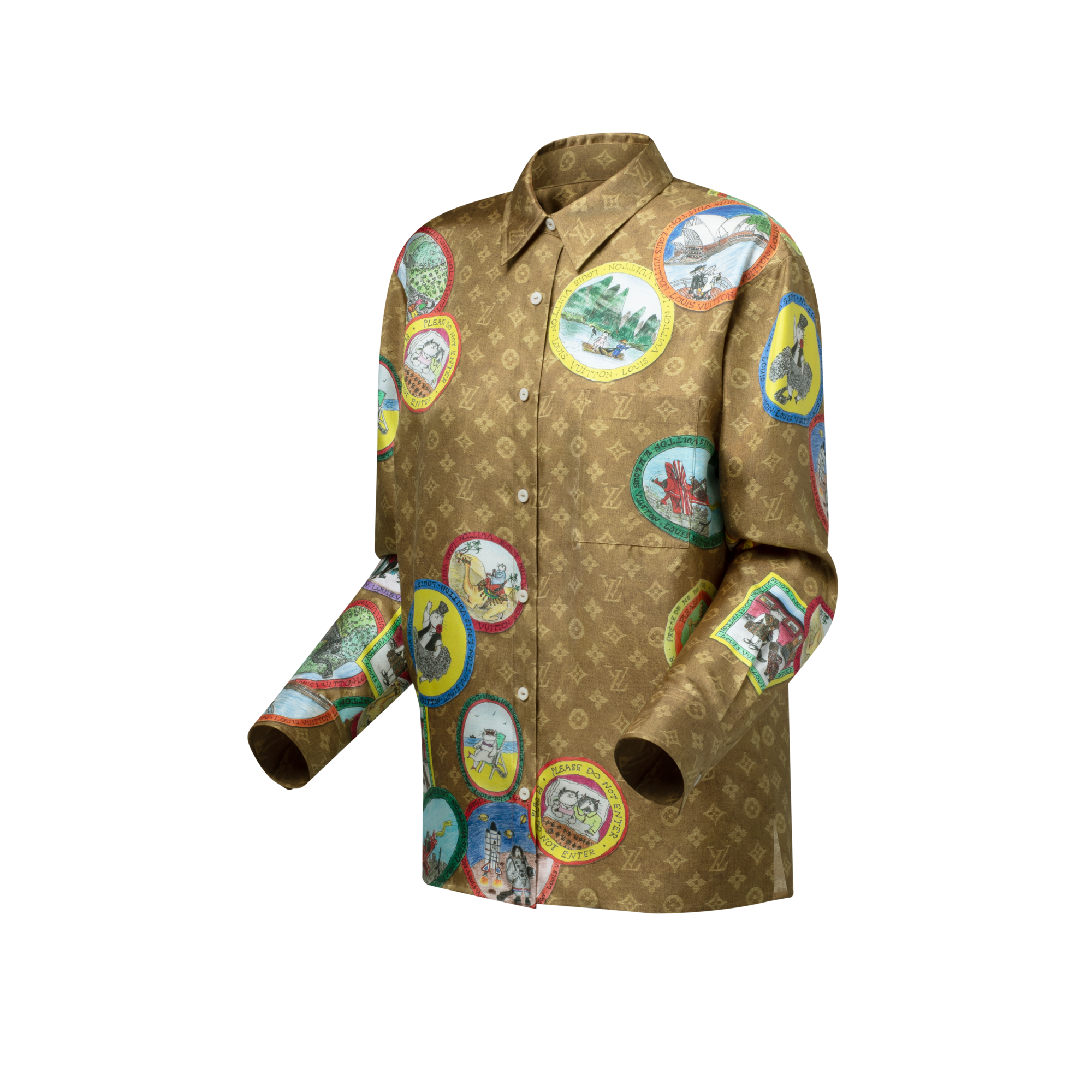 Monogram Cat Stamp Silk Shirt  in Women