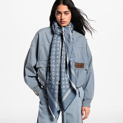 Monogram Denim Shawl cropped worn view