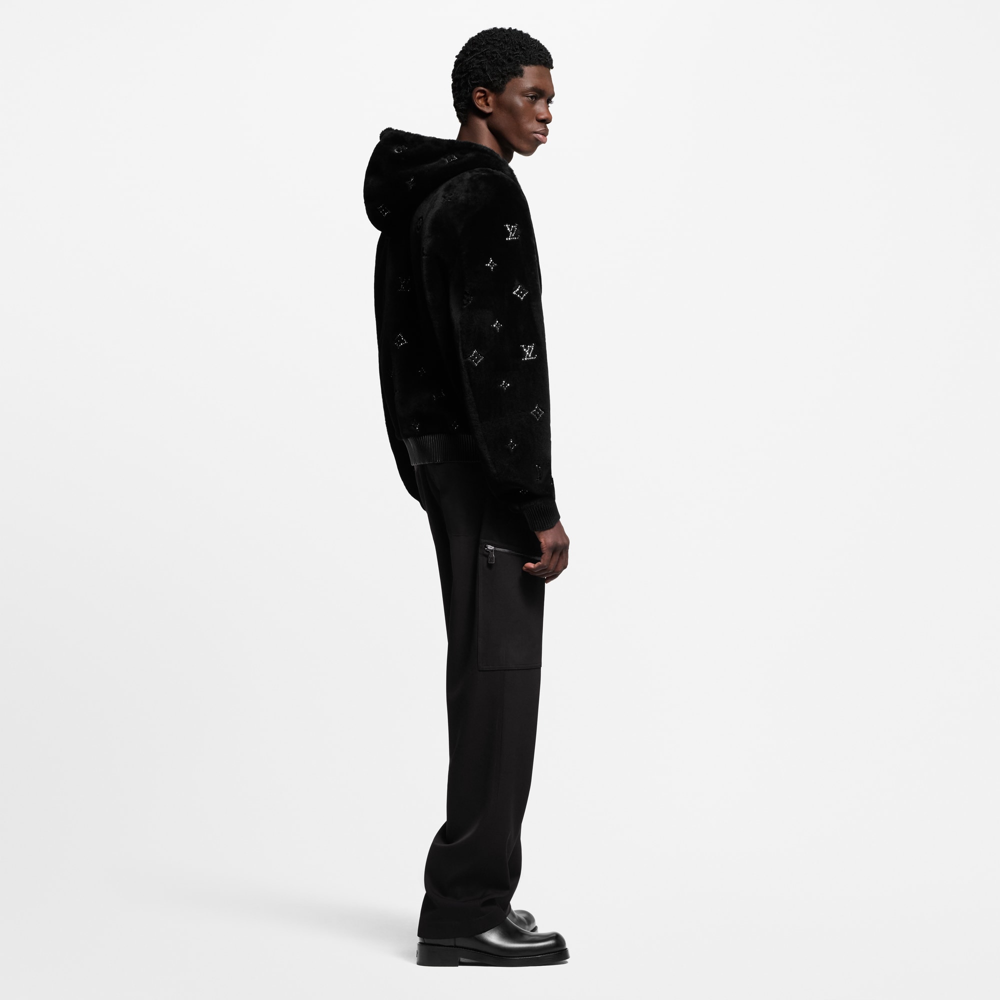 Monogram Embellished Shearling Hoodie  in Men