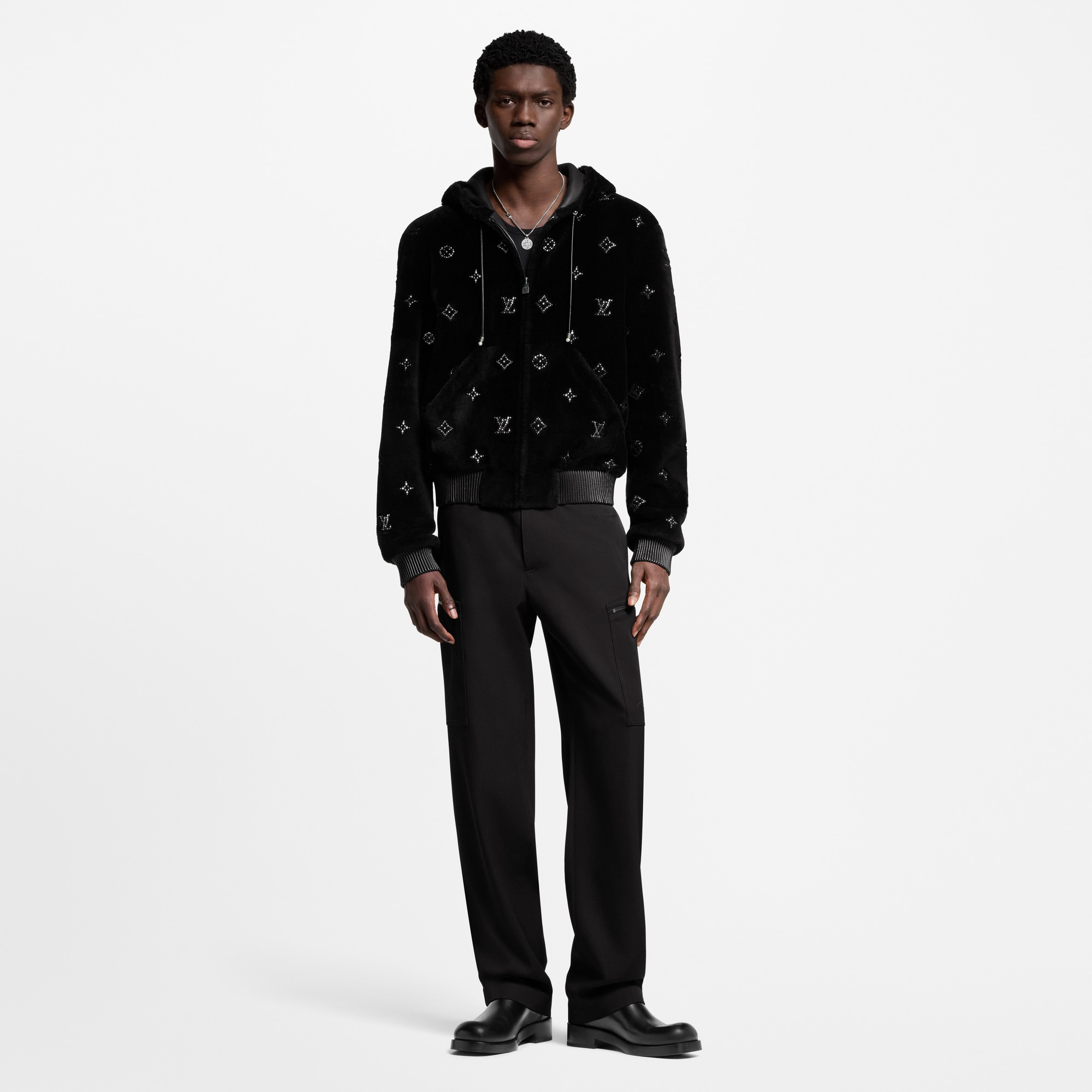 Monogram Embellished Shearling Hoodie  in Men